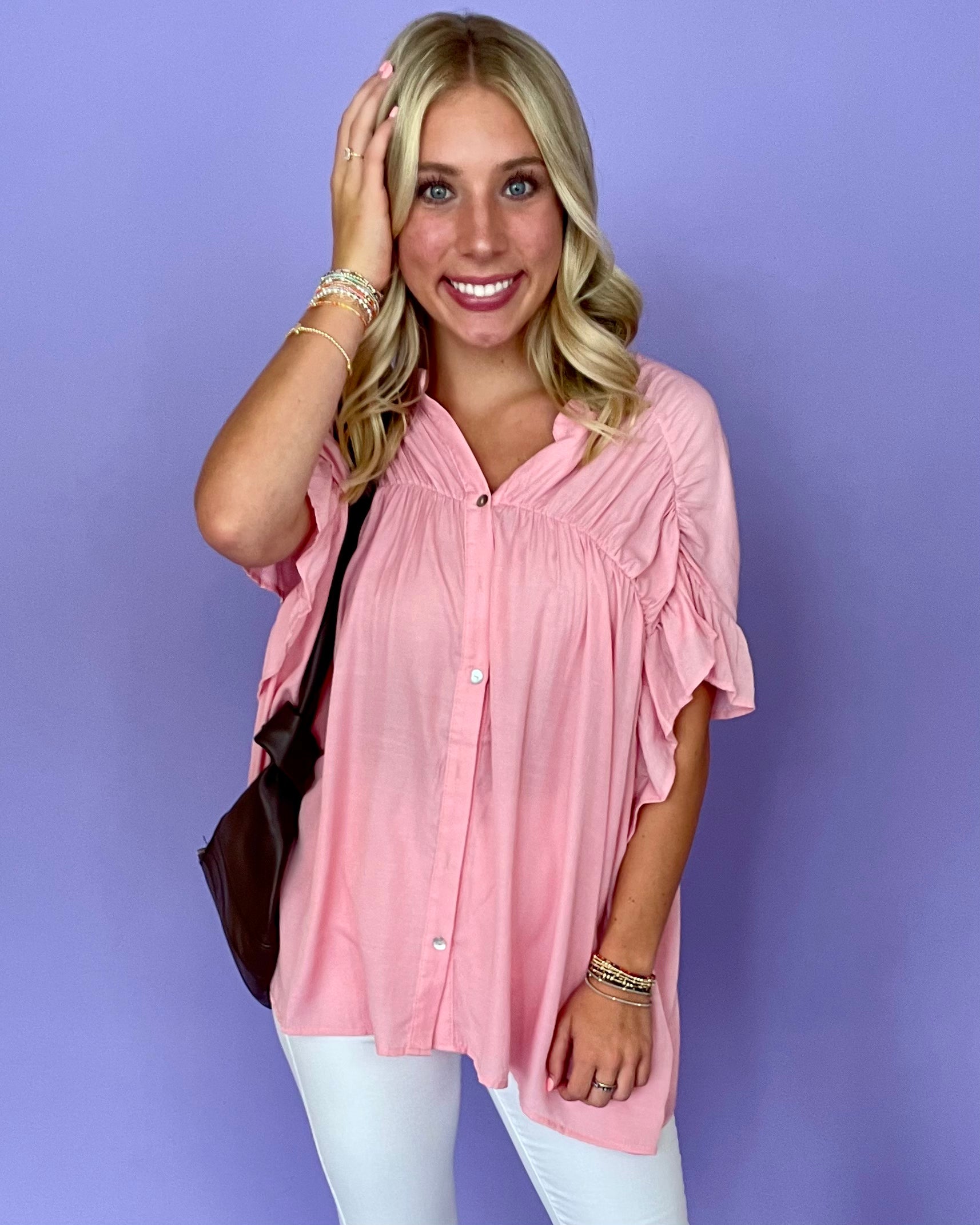 All Of Me Blush Button Top-Shop-Womens-Boutique-Clothing