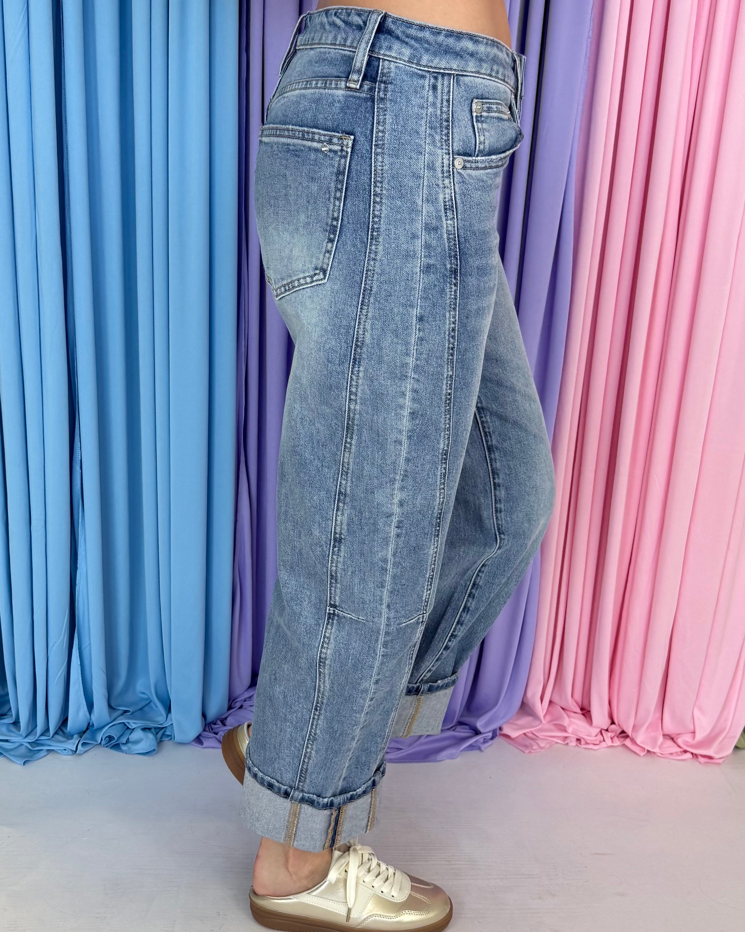 Lovesick Blues Dusty Sky Barrel Cuff Jeans-Shop-Womens-Boutique-Clothing