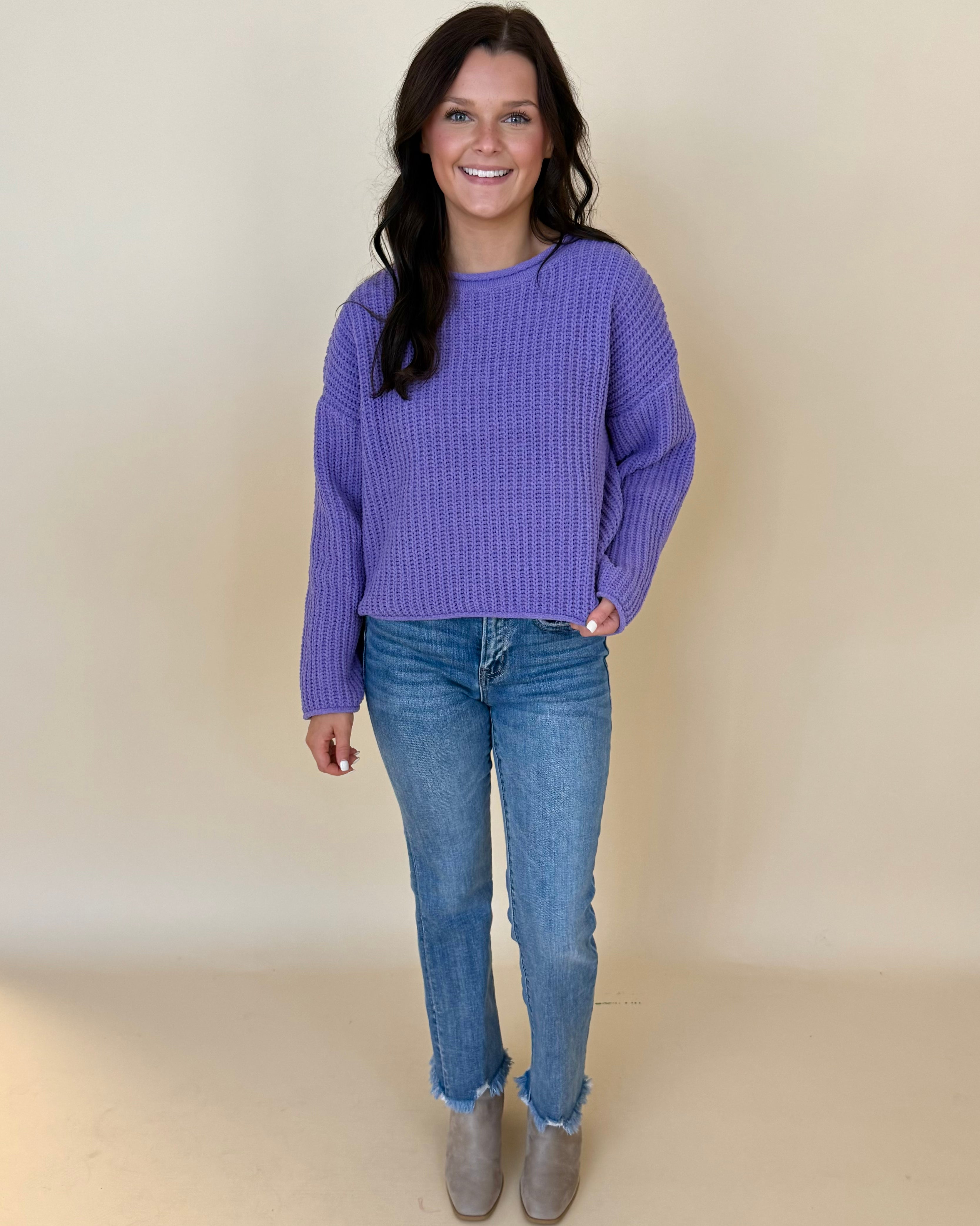 Enough Said Lavender Rolled Sweater-Shop-Womens-Boutique-Clothing