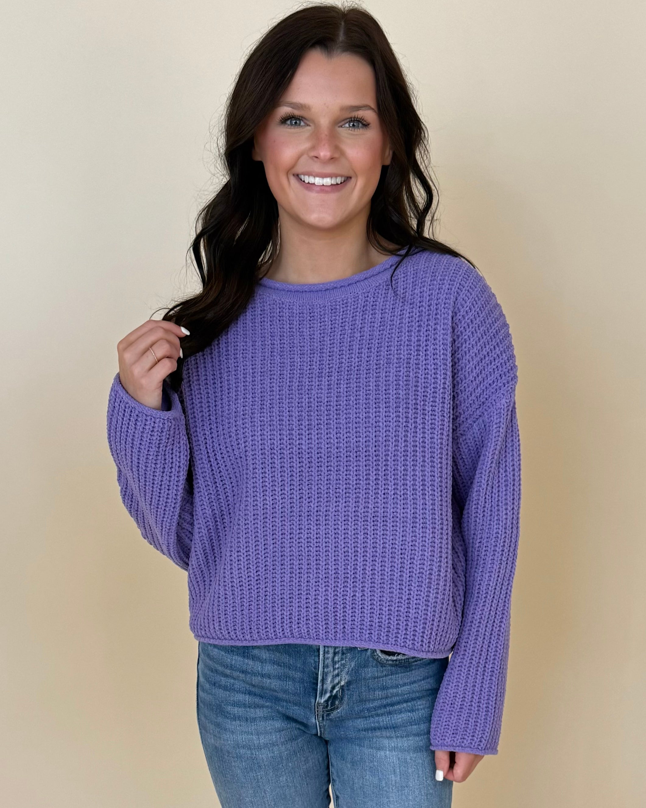 Enough Said Lavender Rolled Sweater-Shop-Womens-Boutique-Clothing