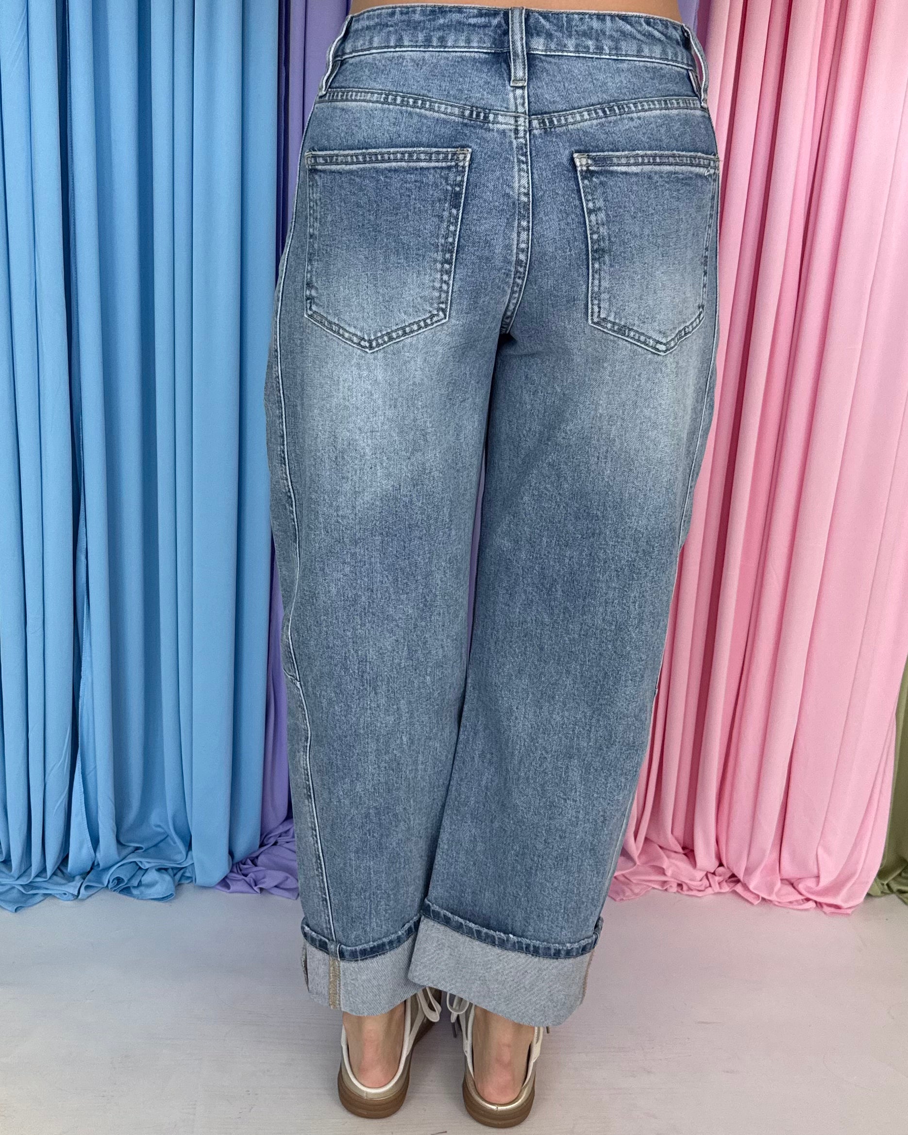Lovesick Blues Dusty Sky Barrel Cuff Jeans-Shop-Womens-Boutique-Clothing