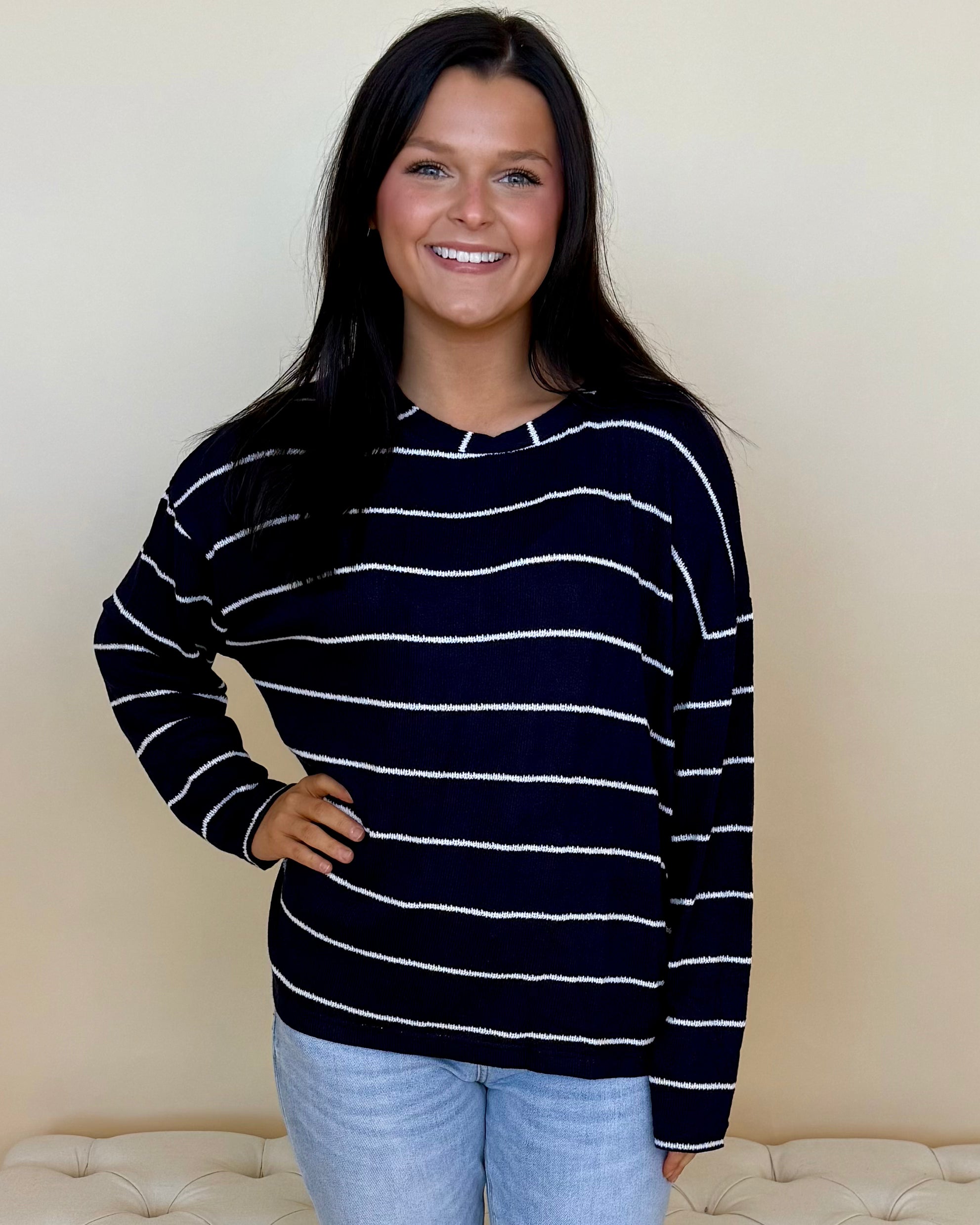 Meaning More Navy Striped Top-Shop-Womens-Boutique-Clothing