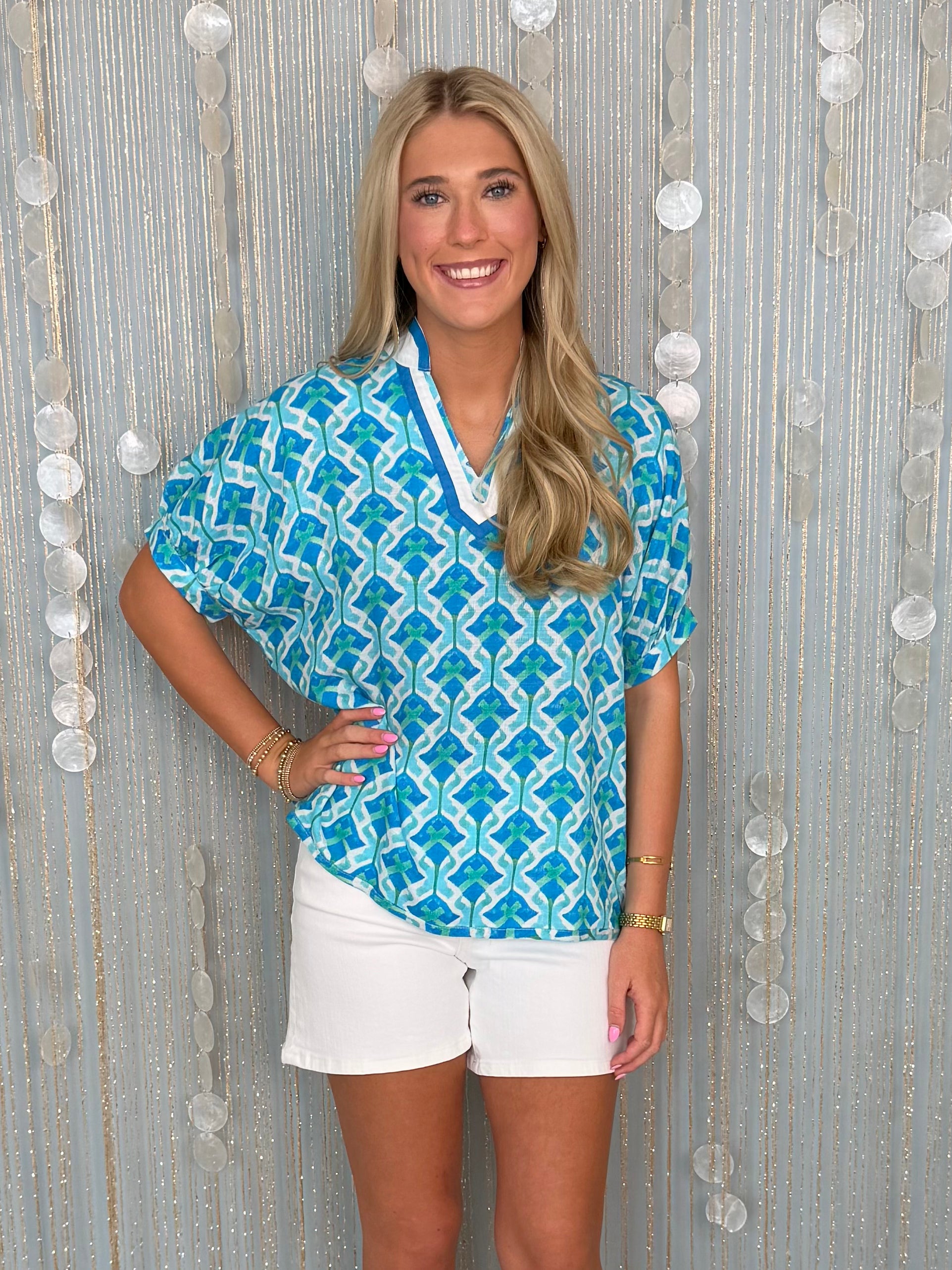 Hopelessly Yours Aqua Mix Printed Dolman Top-Shop-Womens-Boutique-Clothing