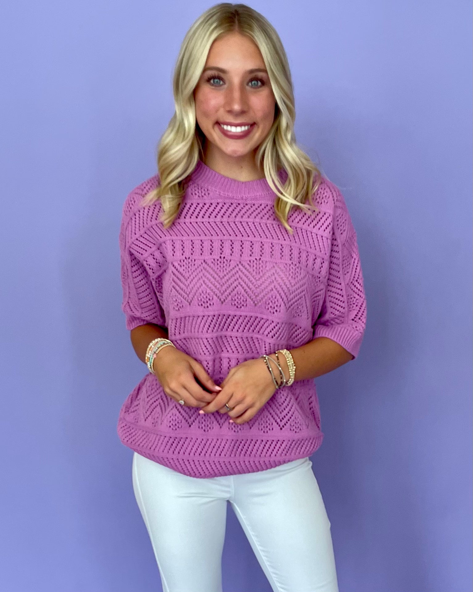 Know Better Bubblegum Crochet Sweater-Shop-Womens-Boutique-Clothing