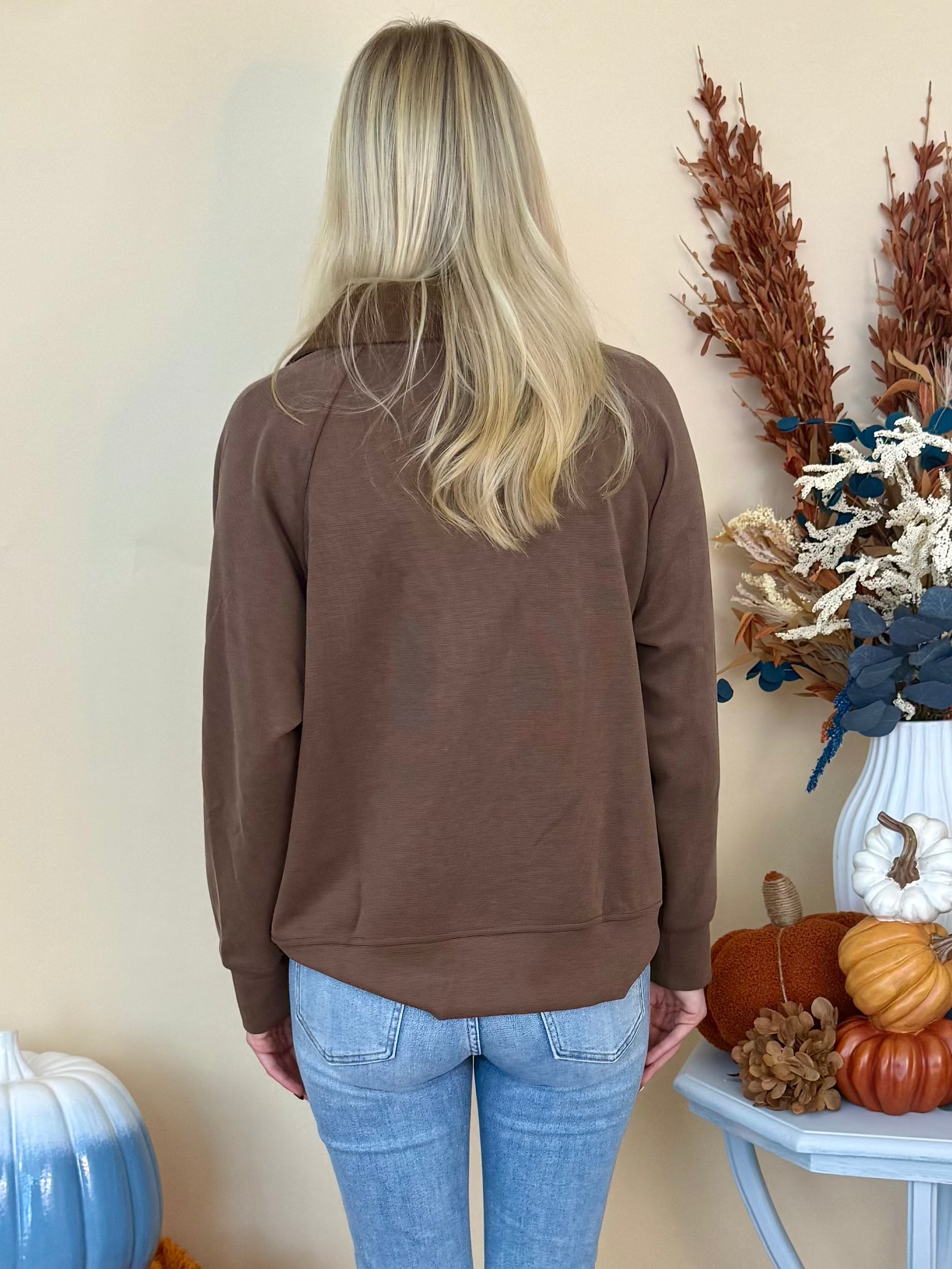 Rooted Together Cocoa Powder Corduroy Long Sleeve Half Zip Top-Shop-Womens-Boutique-Clothing