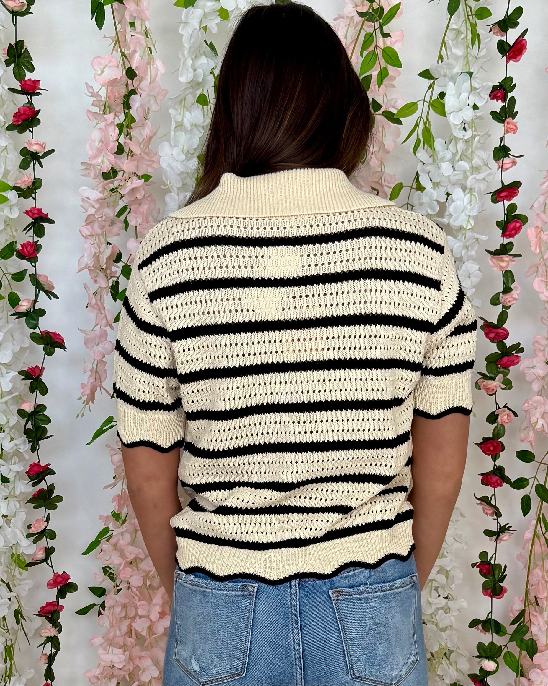 Cozy Darling Black Stripe Scallop Sweater-Shop-Womens-Boutique-Clothing