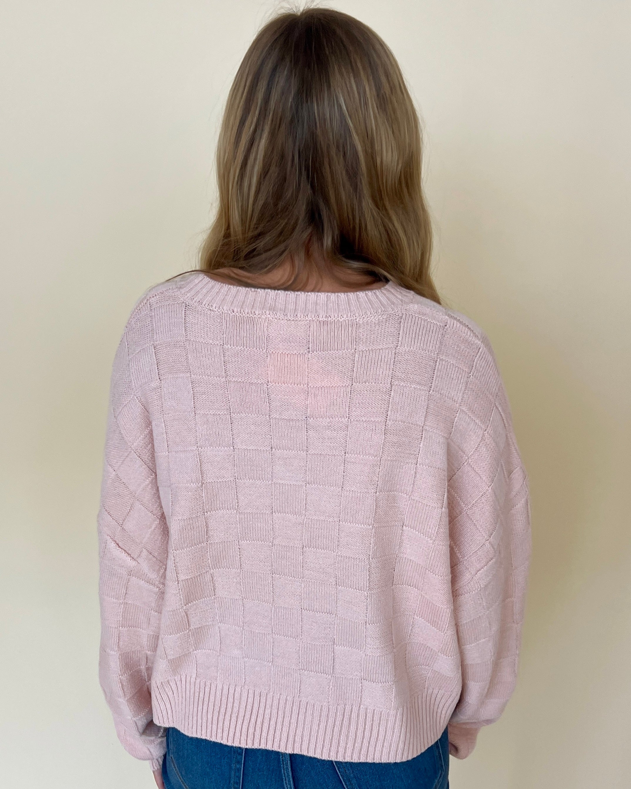 Crushing On You Dusty Pink Checkered Texture Sweater-Shop-Womens-Boutique-Clothing