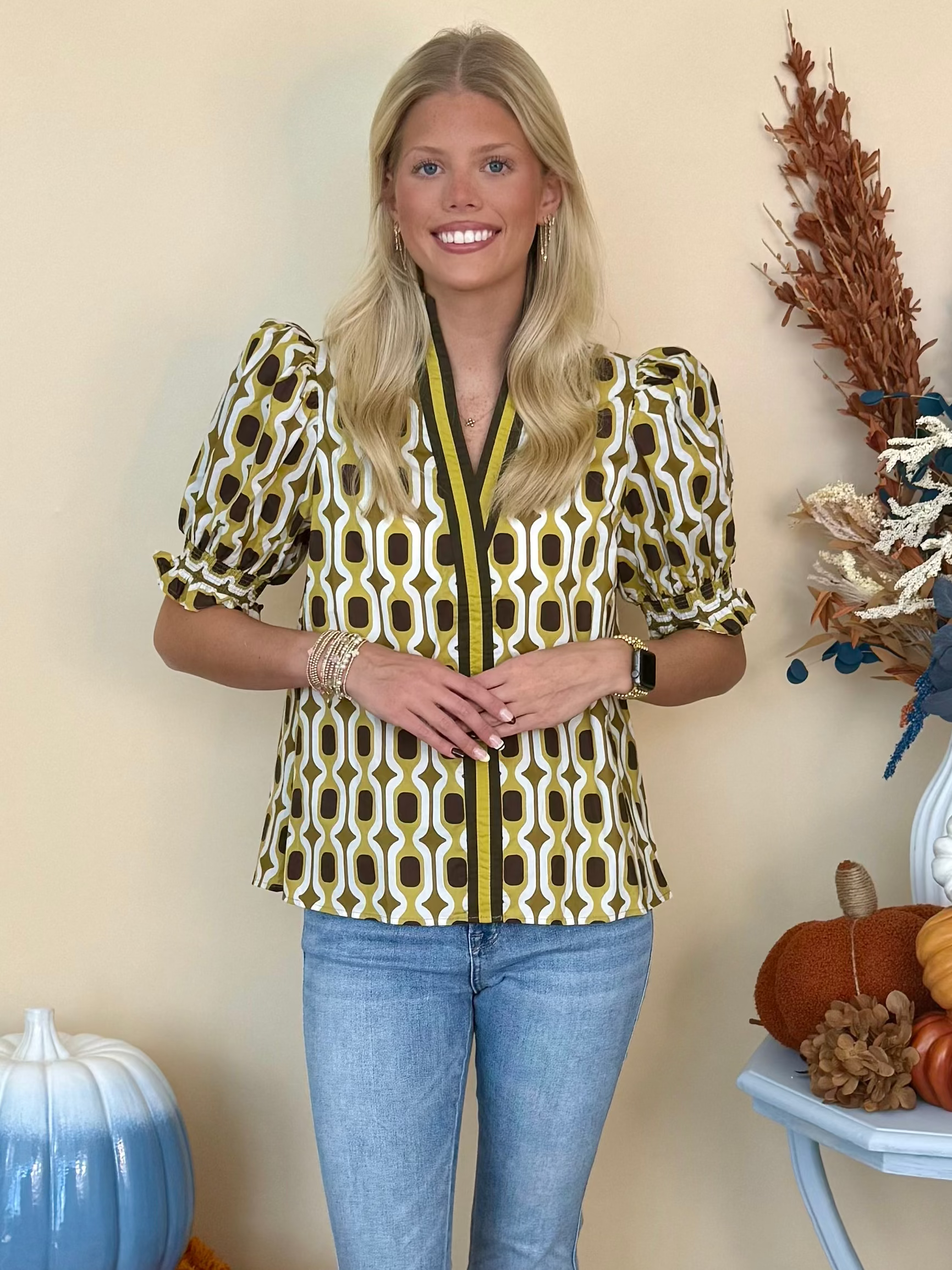 Golden Hour Martini Olive Abstract Print Top-Shop-Womens-Boutique-Clothing
