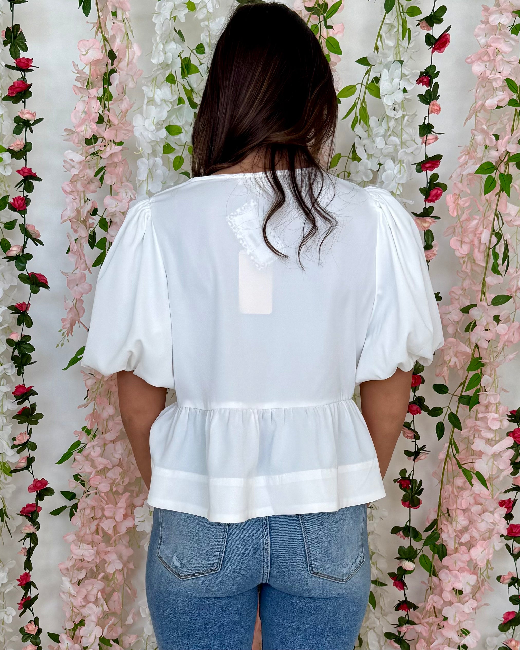 Great Escape Off White Peplum Bow Top-Shop-Womens-Boutique-Clothing