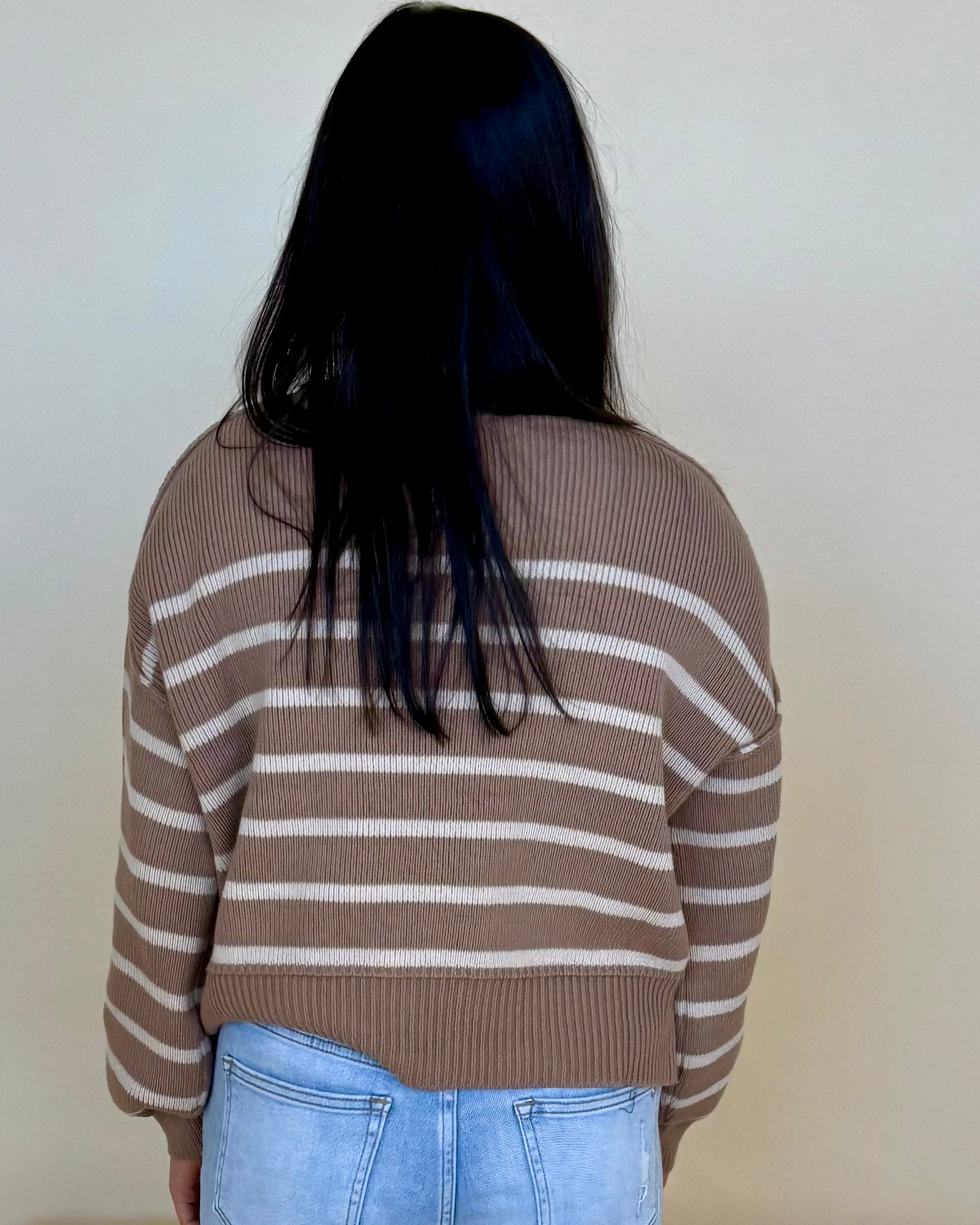 Rewrite Stories Cocoa Striped Mock Sweater-Shop-Womens-Boutique-Clothing