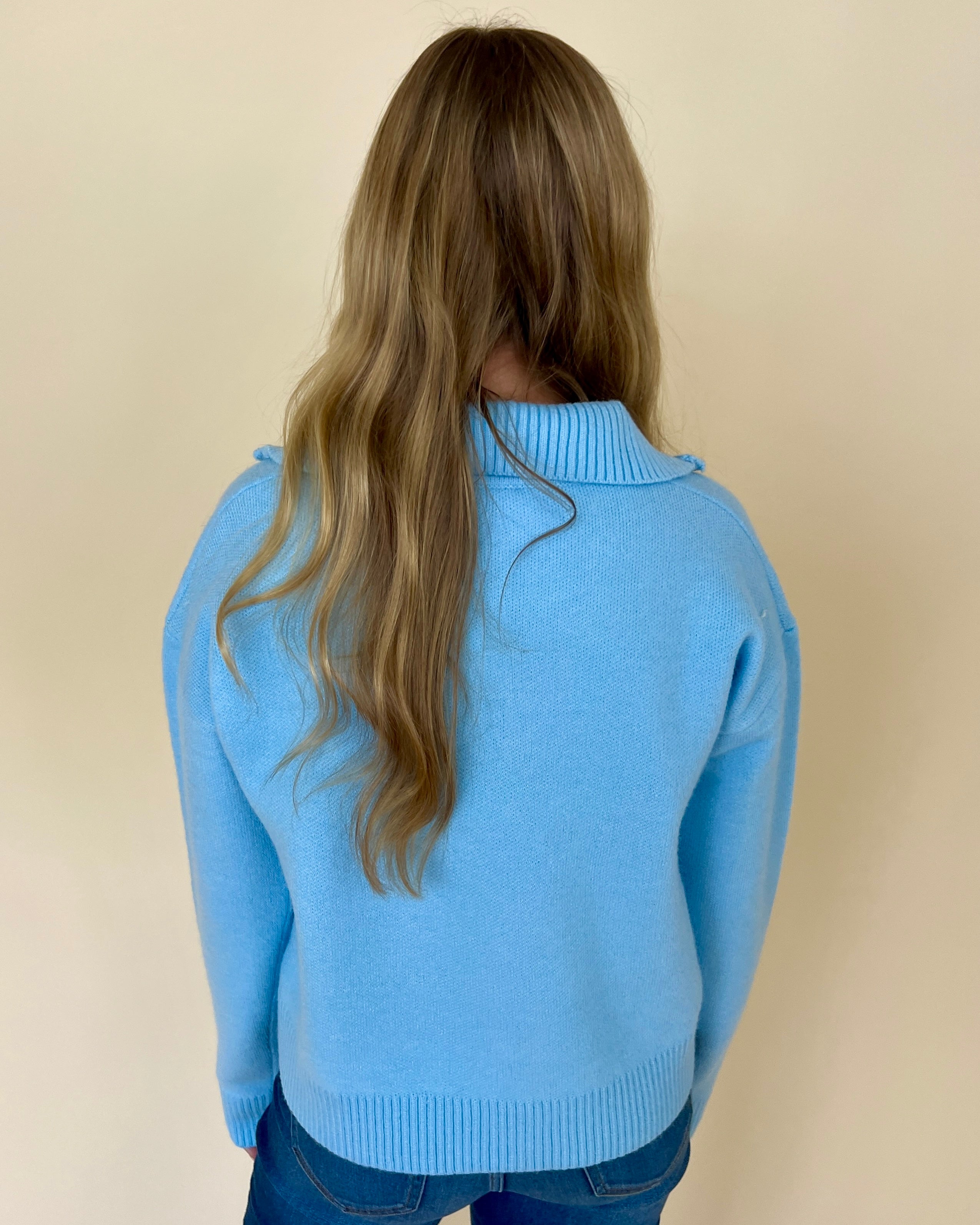 Day Dreaming Clear Sky Zip Up Collared Sweater-Shop-Womens-Boutique-Clothing