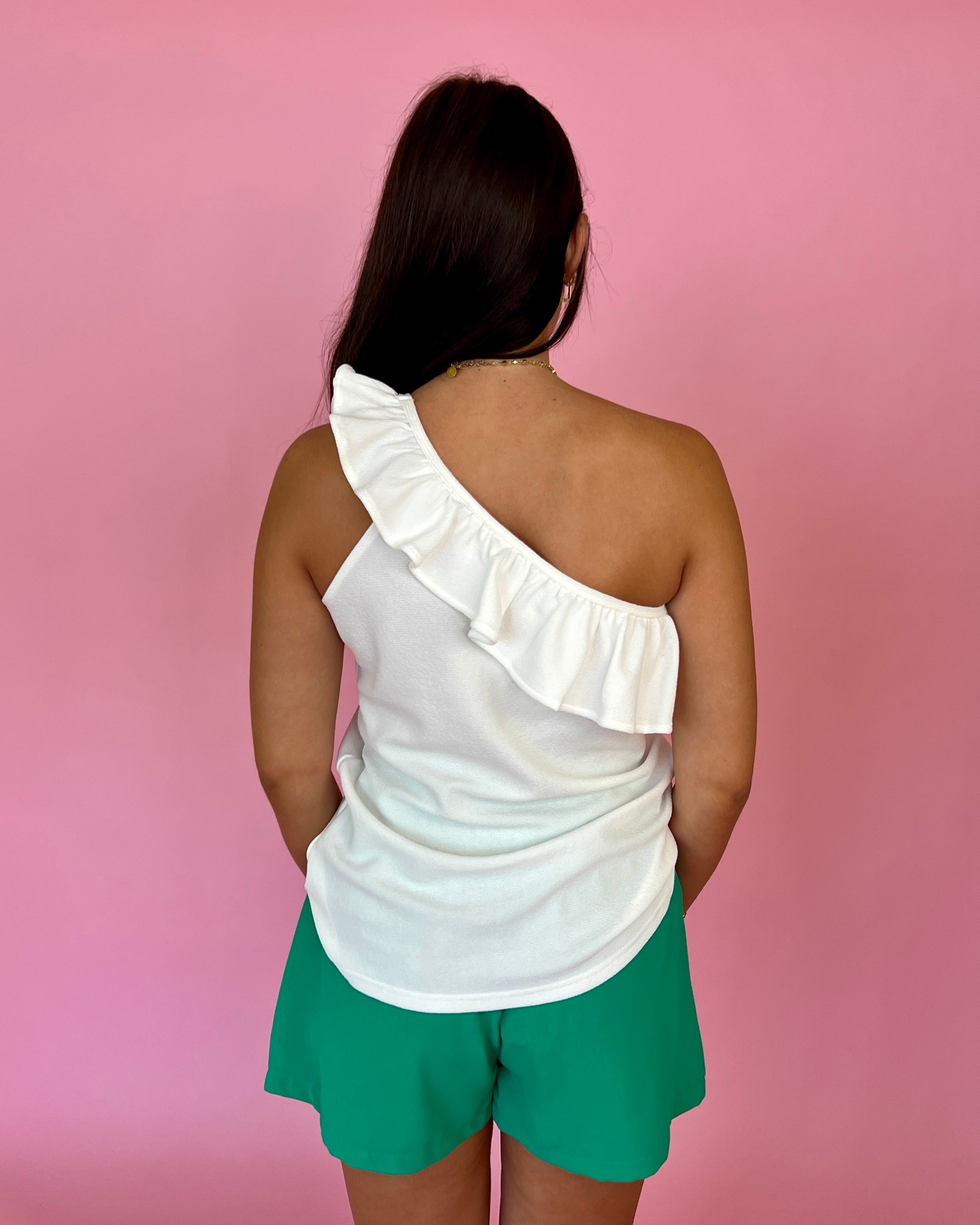 It's The Same White Ruffle One Shoulder Tank Top-Shop-Womens-Boutique-Clothing