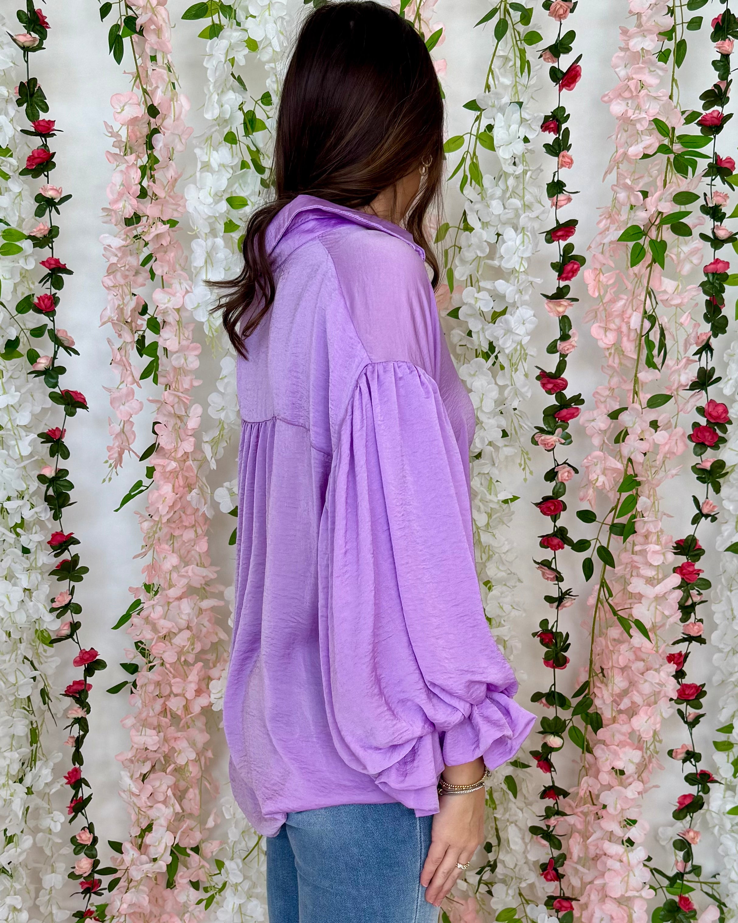 Till Dusk Lavender Button Up Top-Shop-Womens-Boutique-Clothing