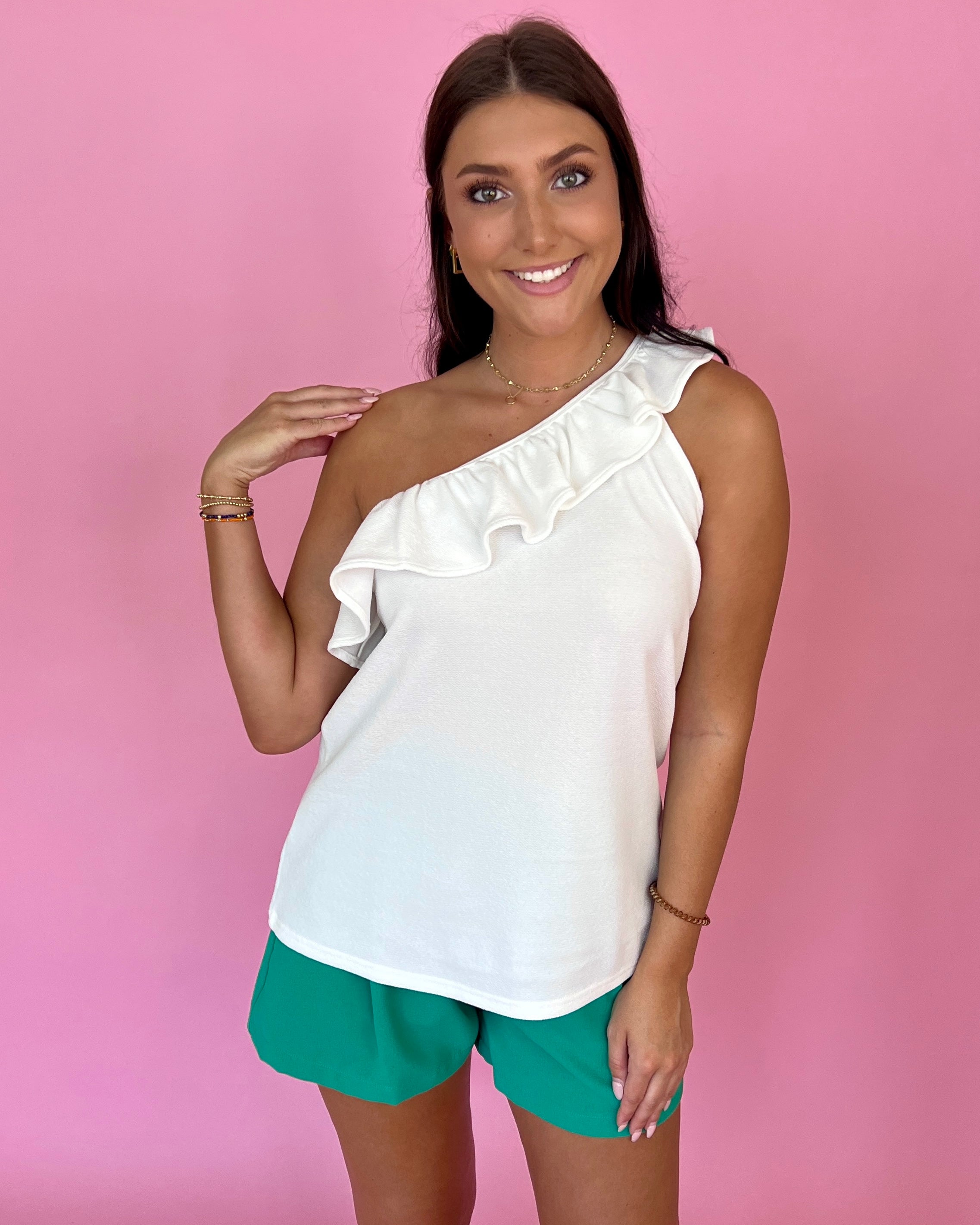 It's The Same White Ruffle One Shoulder Tank Top-Shop-Womens-Boutique-Clothing