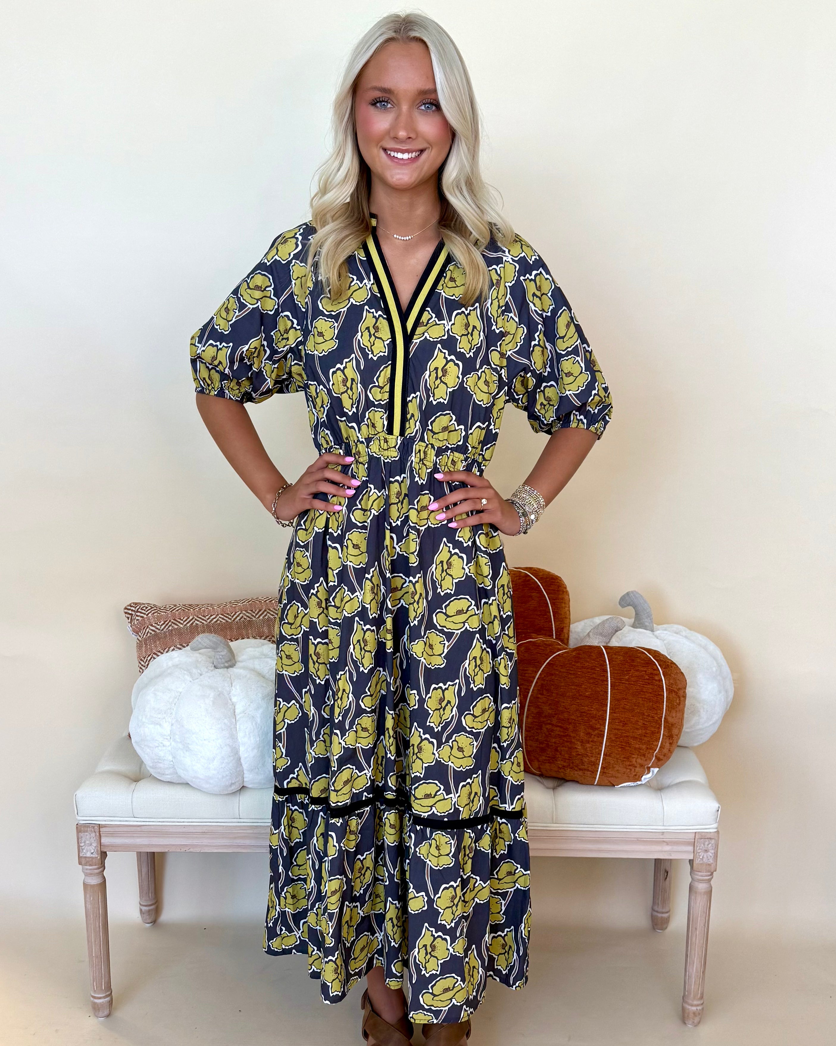 Brunch Party Black Floral Midi Dress-Shop-Womens-Boutique-Clothing
