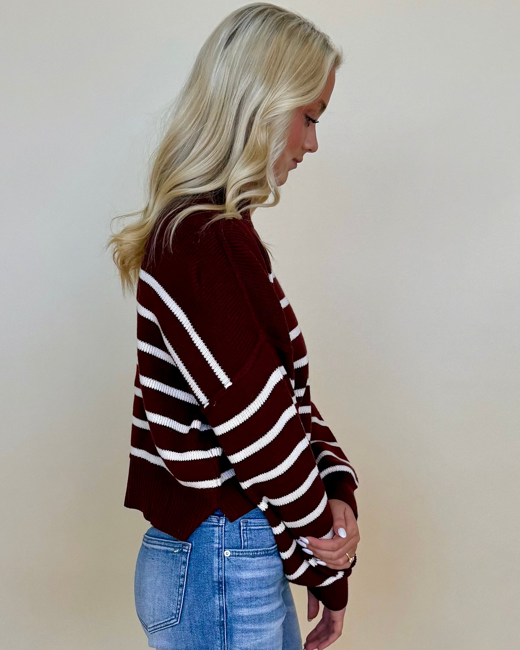 Rewrite Stories Oxblood Striped Mock Sweater-Shop-Womens-Boutique-Clothing