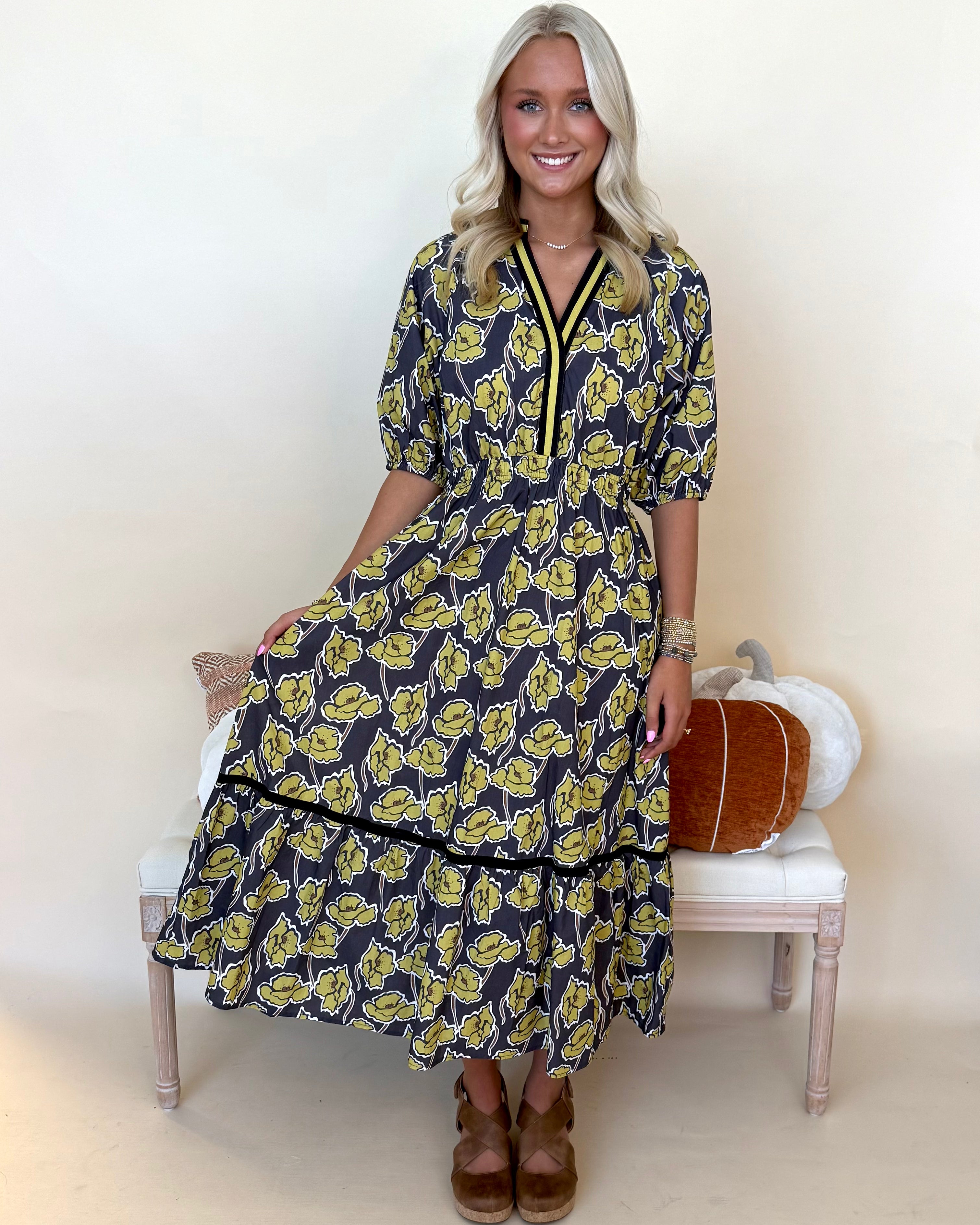 Brunch Party Black Floral Midi Dress-Shop-Womens-Boutique-Clothing