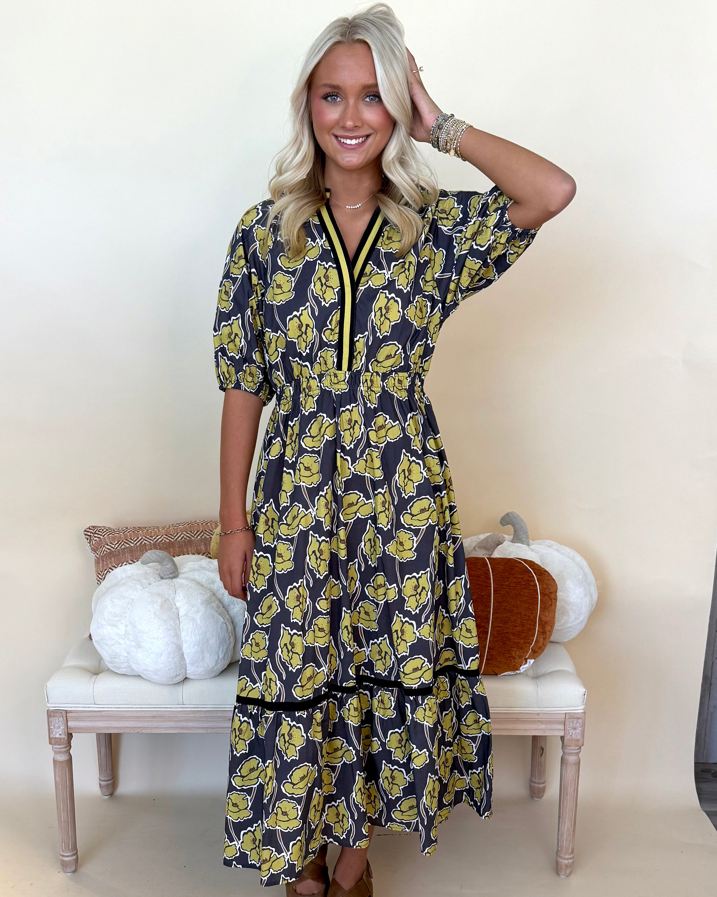 Brunch Party Black Floral Midi Dress-Shop-Womens-Boutique-Clothing