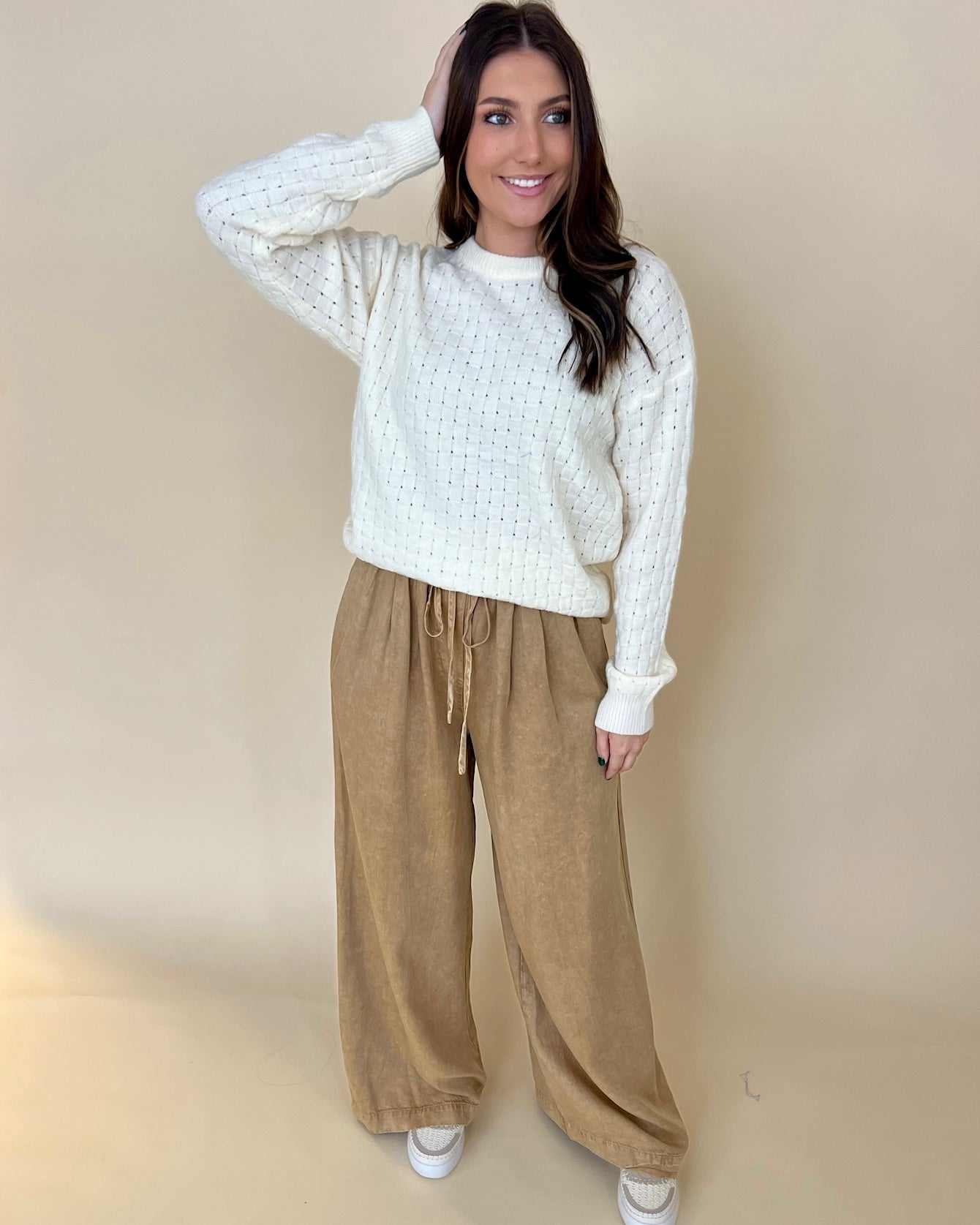 Stay Cozy Ivory Checkered Knit Sweater-Shop-Womens-Boutique-Clothing