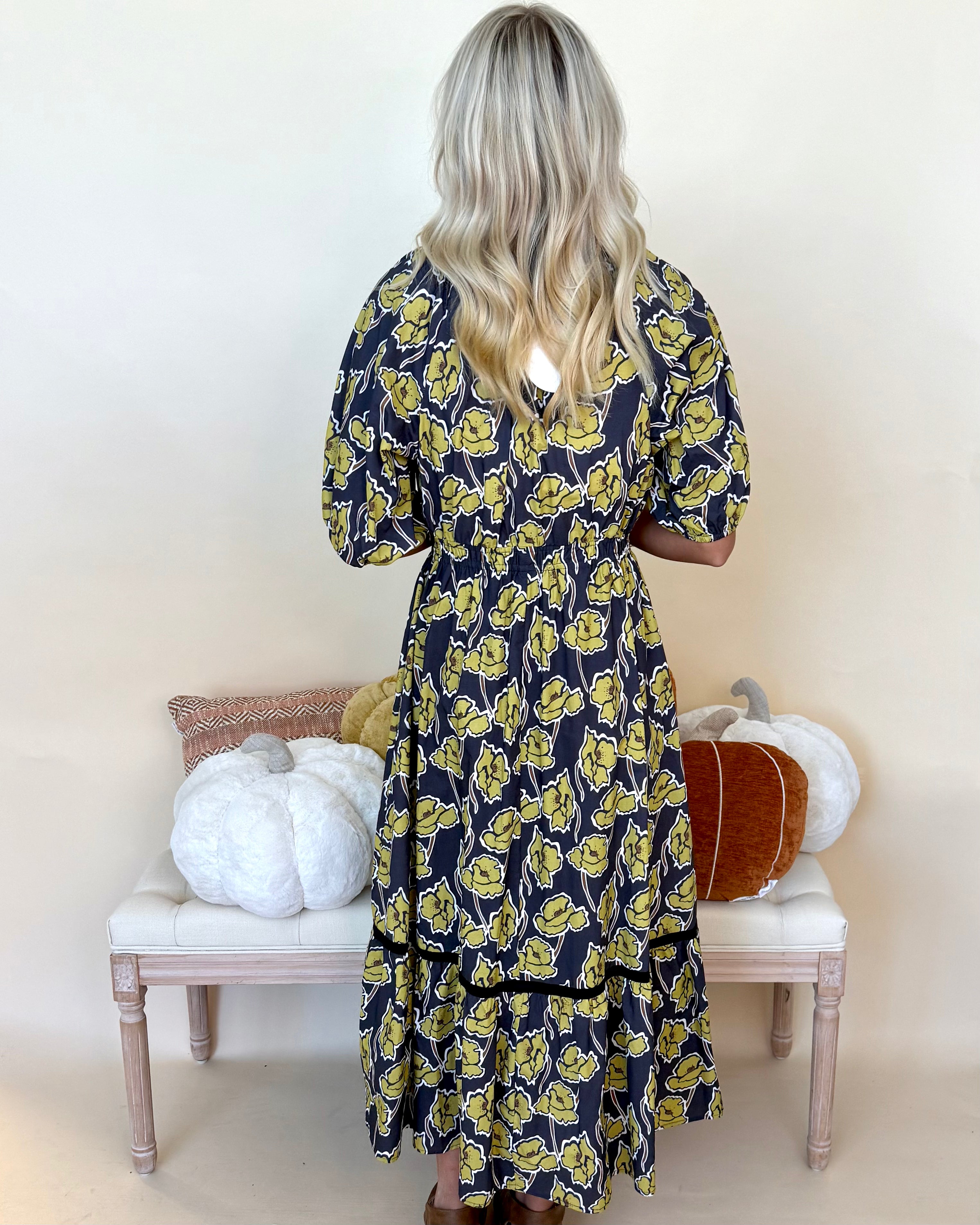 Brunch Party Black Floral Midi Dress-Shop-Womens-Boutique-Clothing