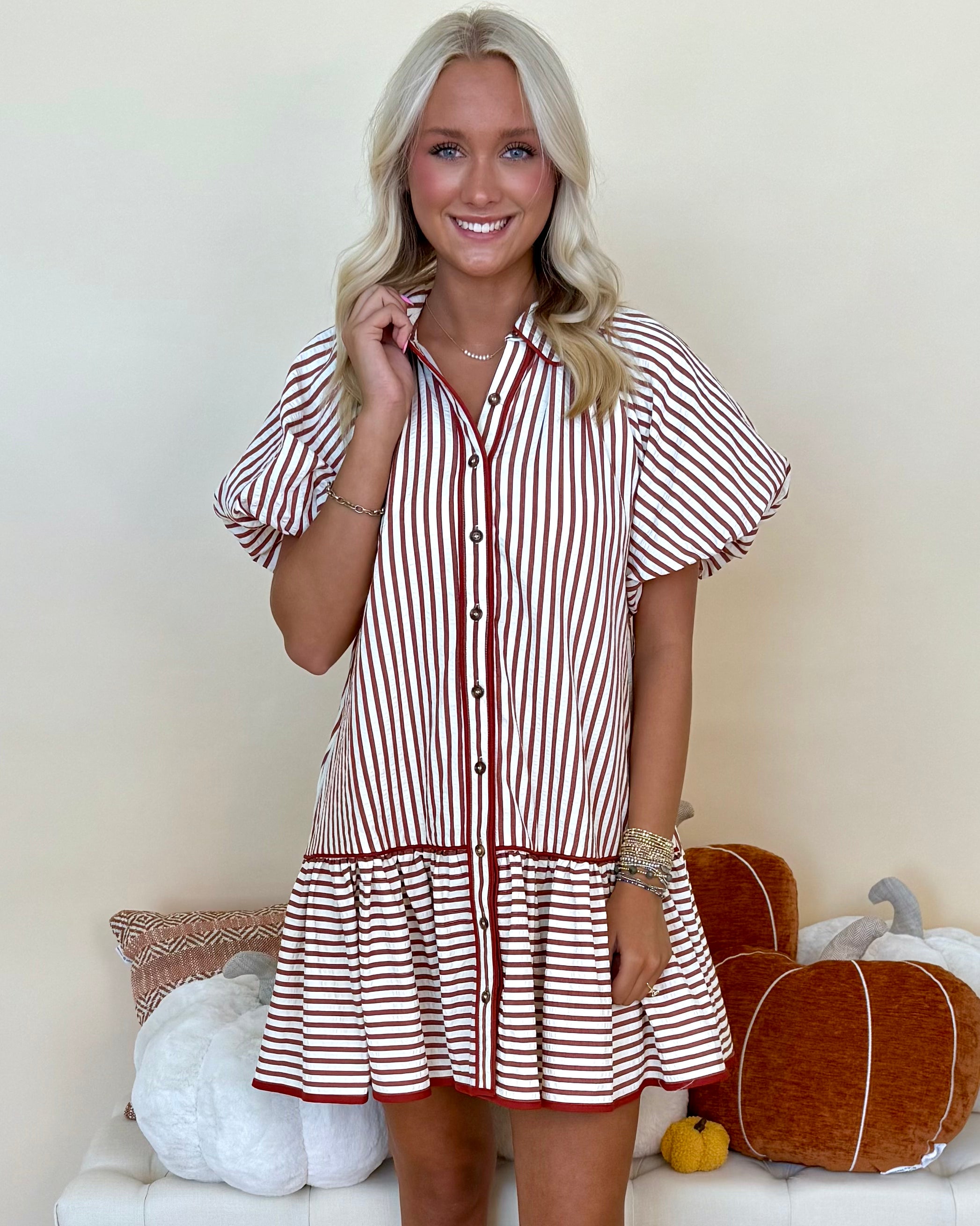 Now And Then Brick Stripe Button Dress-Shop-Womens-Boutique-Clothing