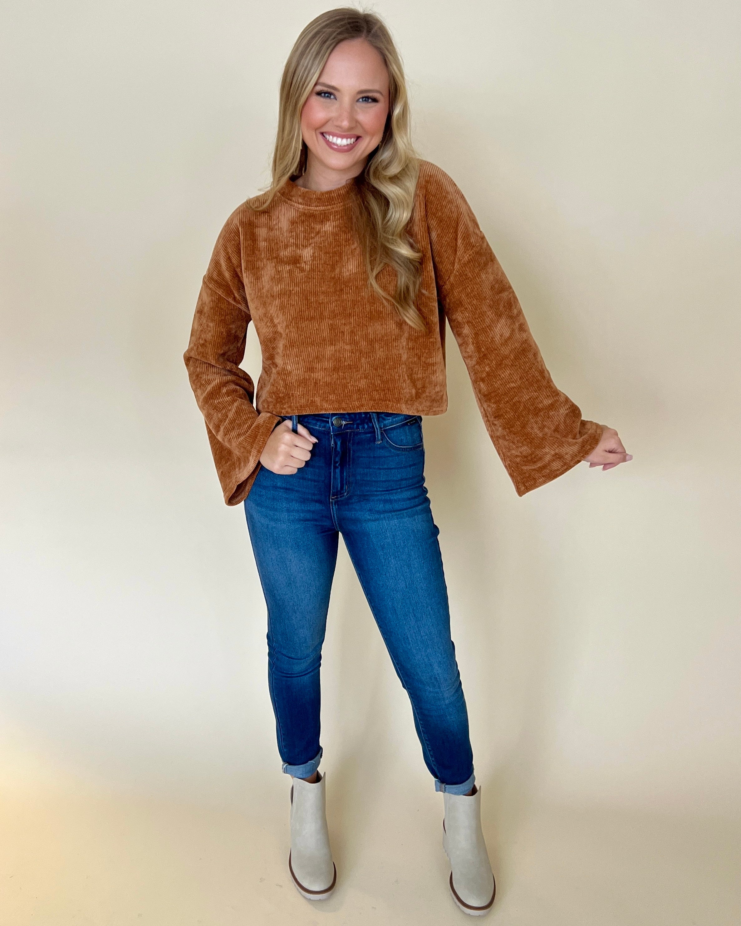 Dreaming Of Camel Ribbed Velvet Top-Shop-Womens-Boutique-Clothing