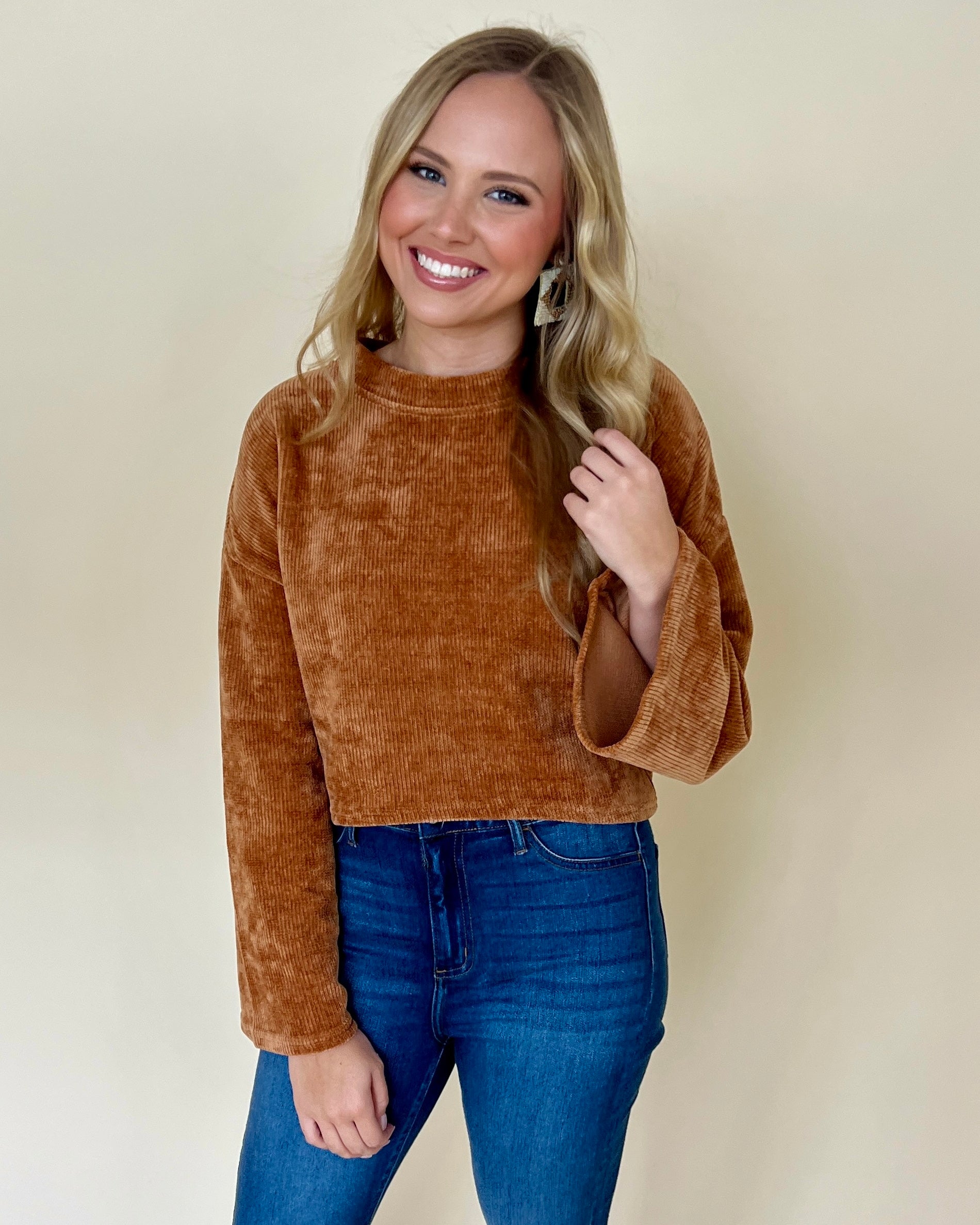 Dreaming Of Camel Ribbed Velvet Top-Shop-Womens-Boutique-Clothing