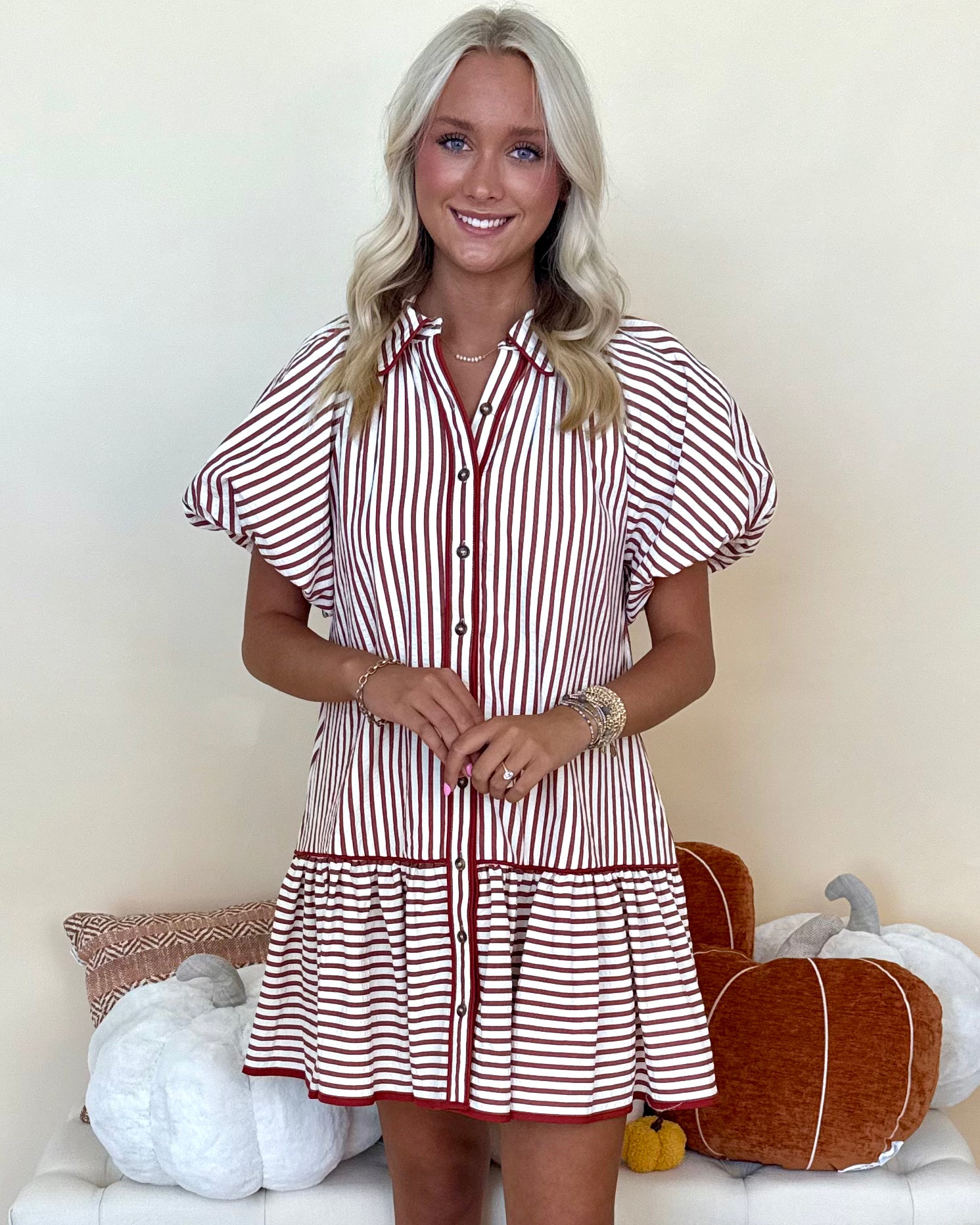 Now And Then Brick Stripe Button Dress-Shop-Womens-Boutique-Clothing