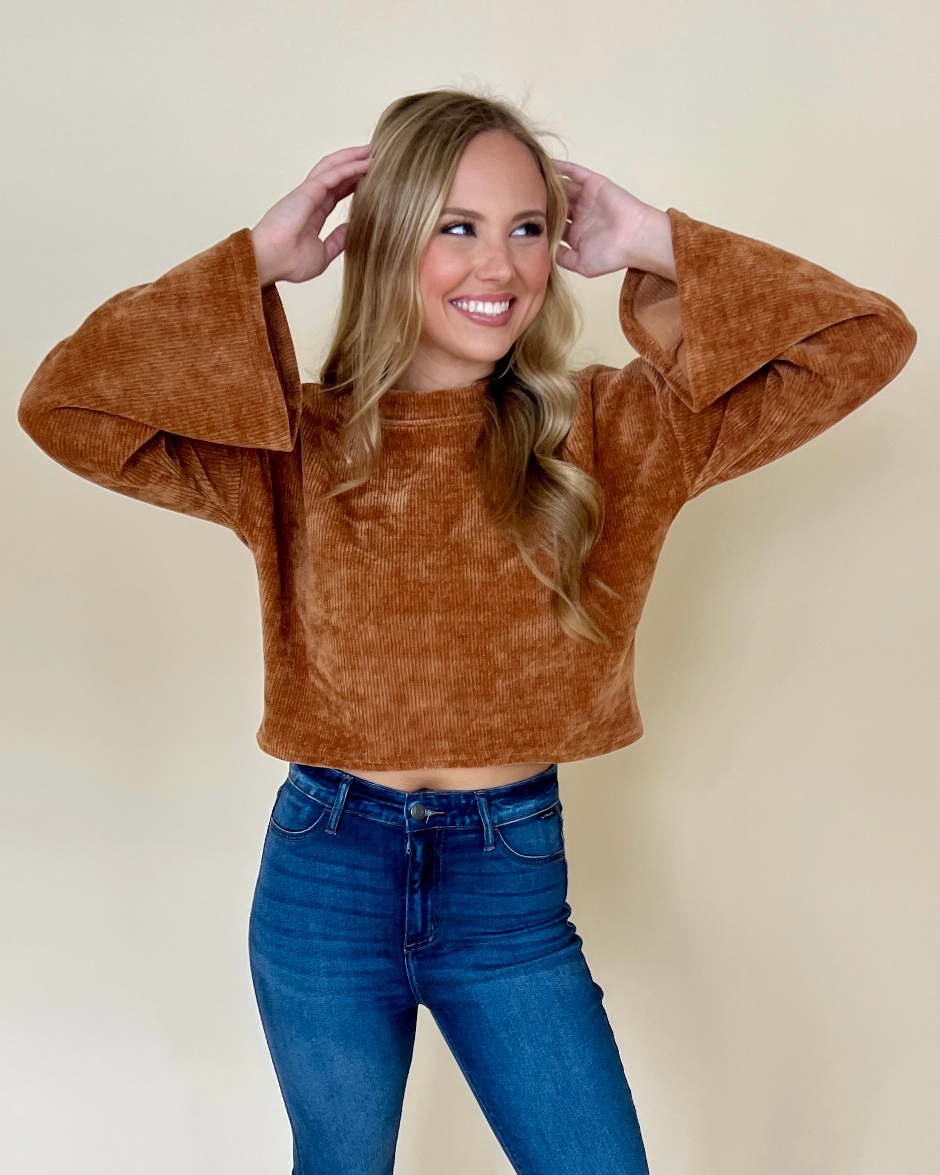 Dreaming Of Camel Ribbed Velvet Top-Shop-Womens-Boutique-Clothing