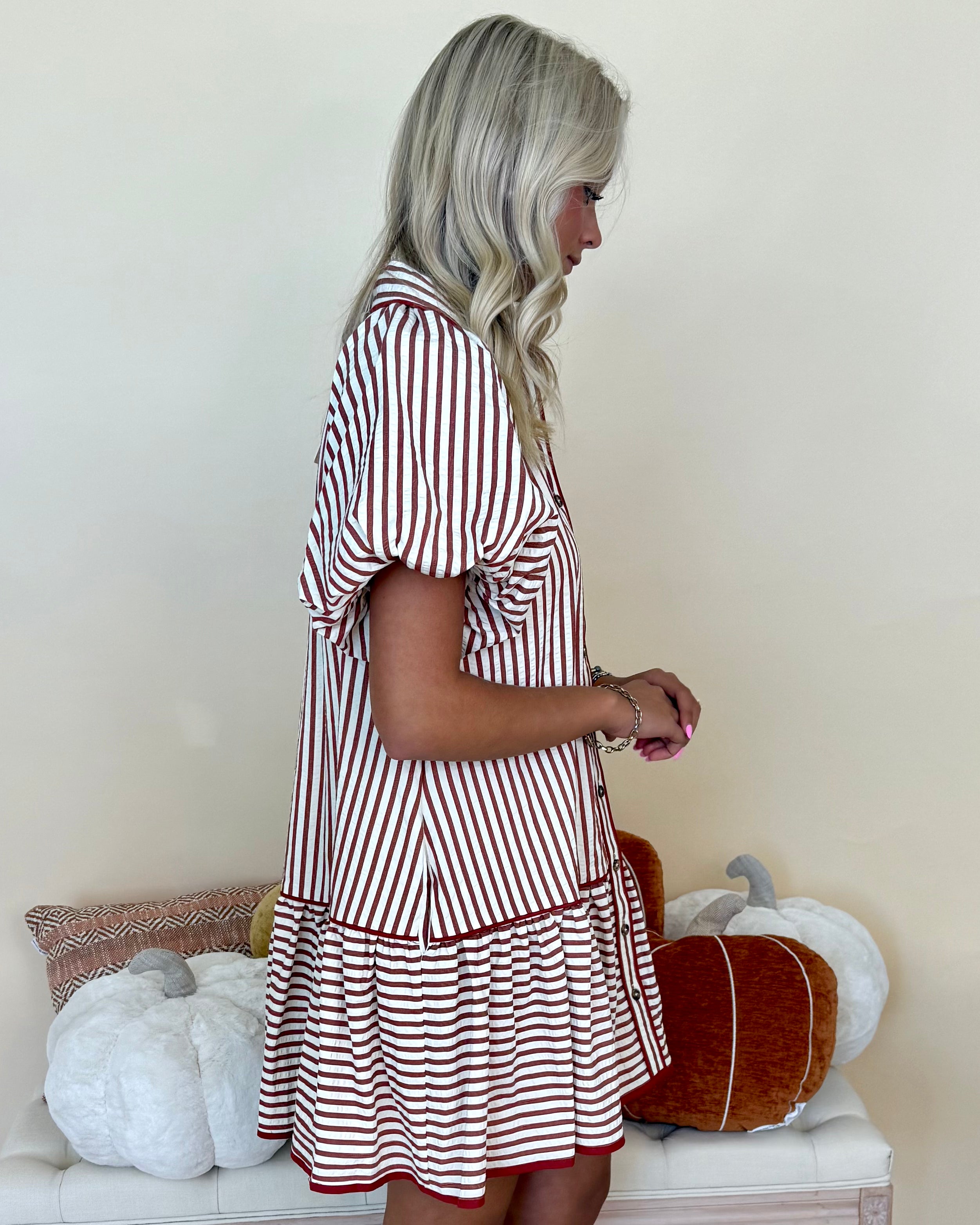 Now And Then Brick Stripe Button Dress-Shop-Womens-Boutique-Clothing