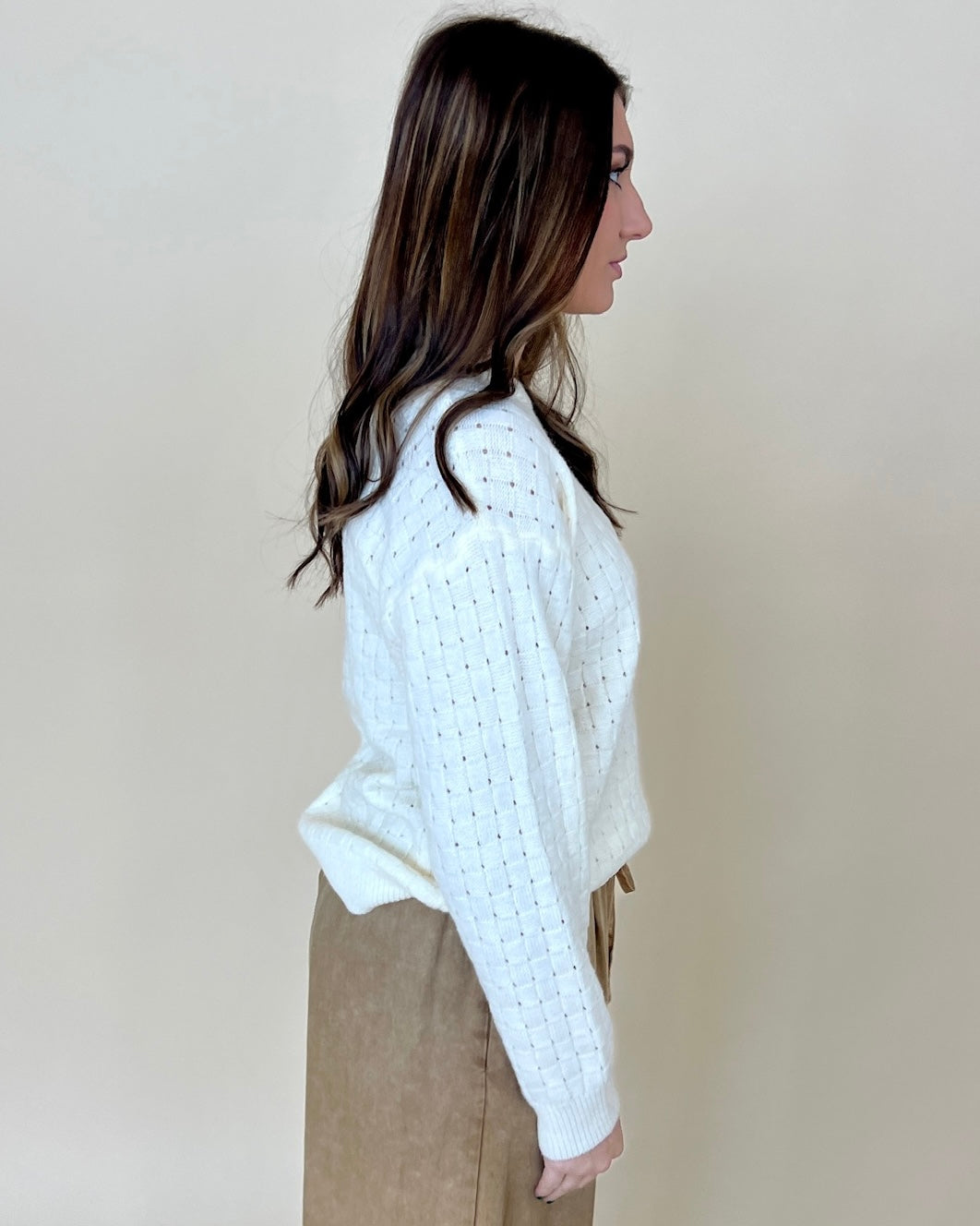 Stay Cozy Ivory Checkered Knit Sweater-Shop-Womens-Boutique-Clothing