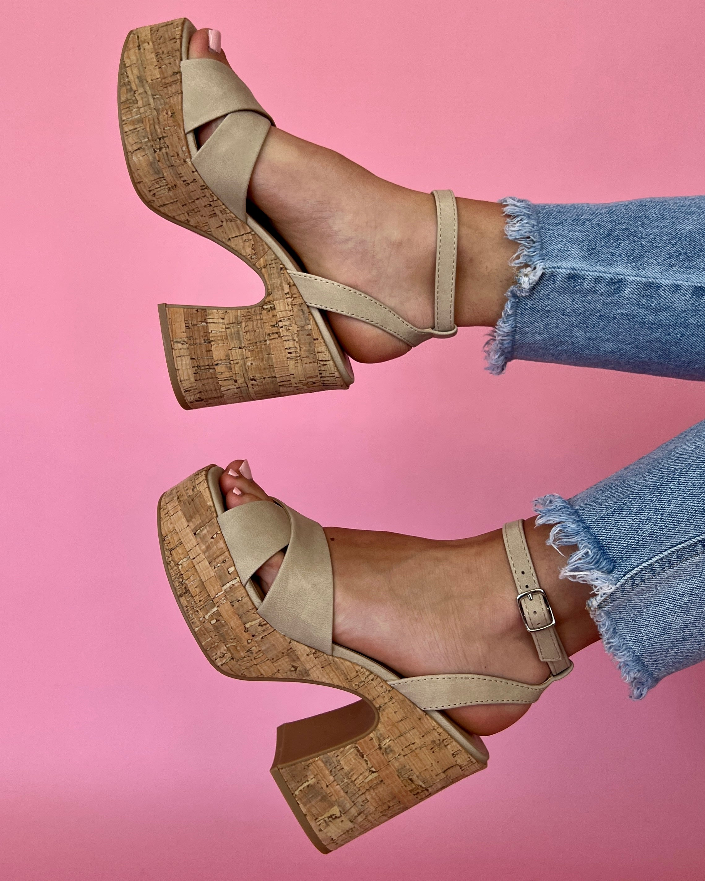 Waverly Blonde Suede Cross Strap Block Heels-Shop-Womens-Boutique-Clothing