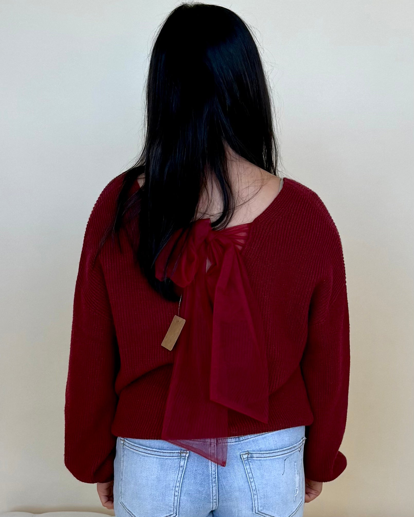 Love Search Deep Red Back Bow Sweater-Shop-Womens-Boutique-Clothing