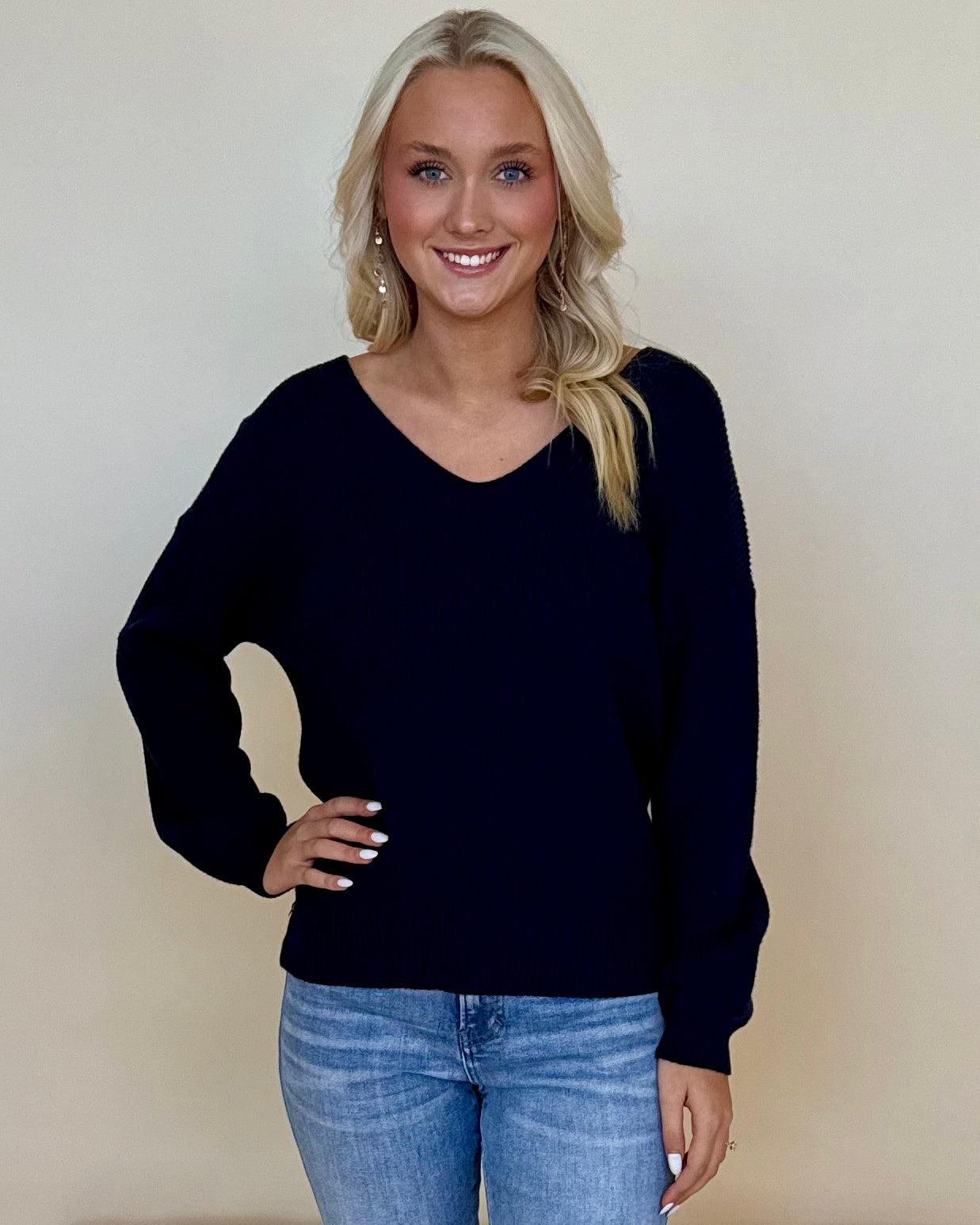 Love Search Navy Back Bow Sweater-Shop-Womens-Boutique-Clothing