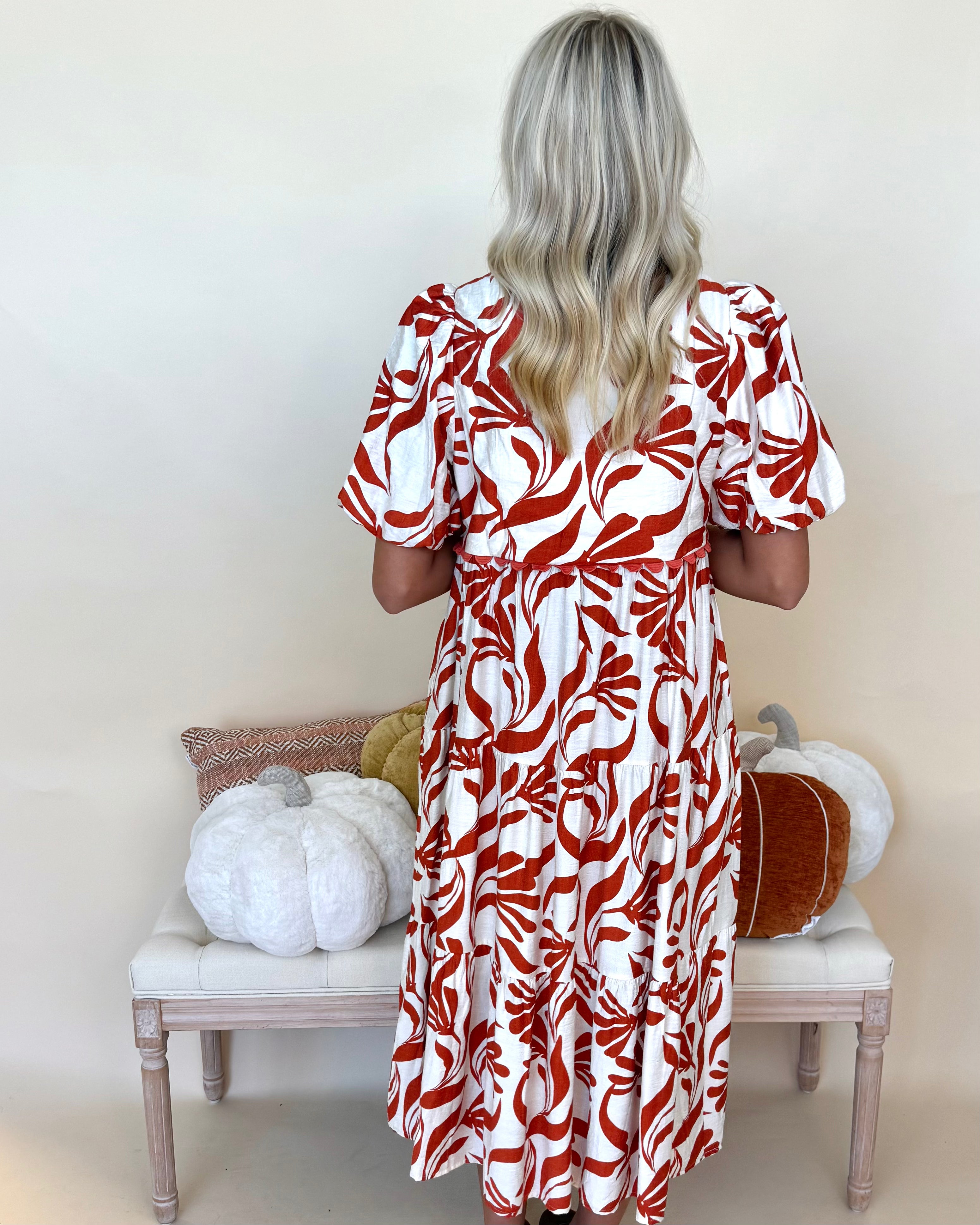 Sprucing Up Orange Print Tiered Midi Dress-Shop-Womens-Boutique-Clothing