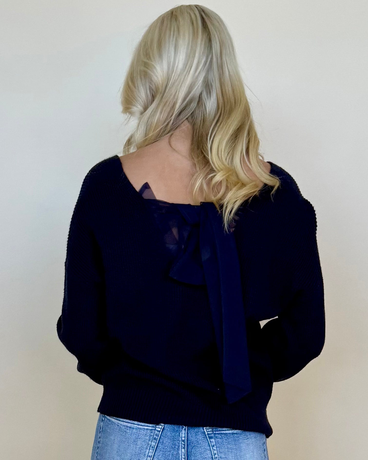 Love Search Navy Back Bow Sweater-Shop-Womens-Boutique-Clothing