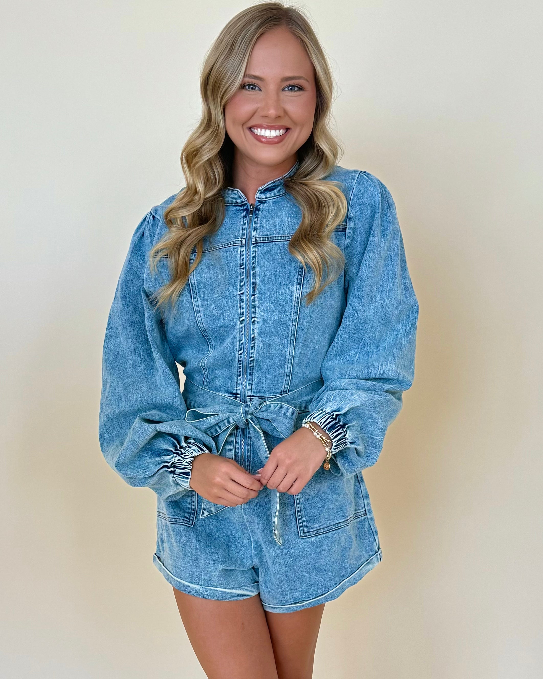 Forevermore Denim Zip Tie Romper-Shop-Womens-Boutique-Clothing