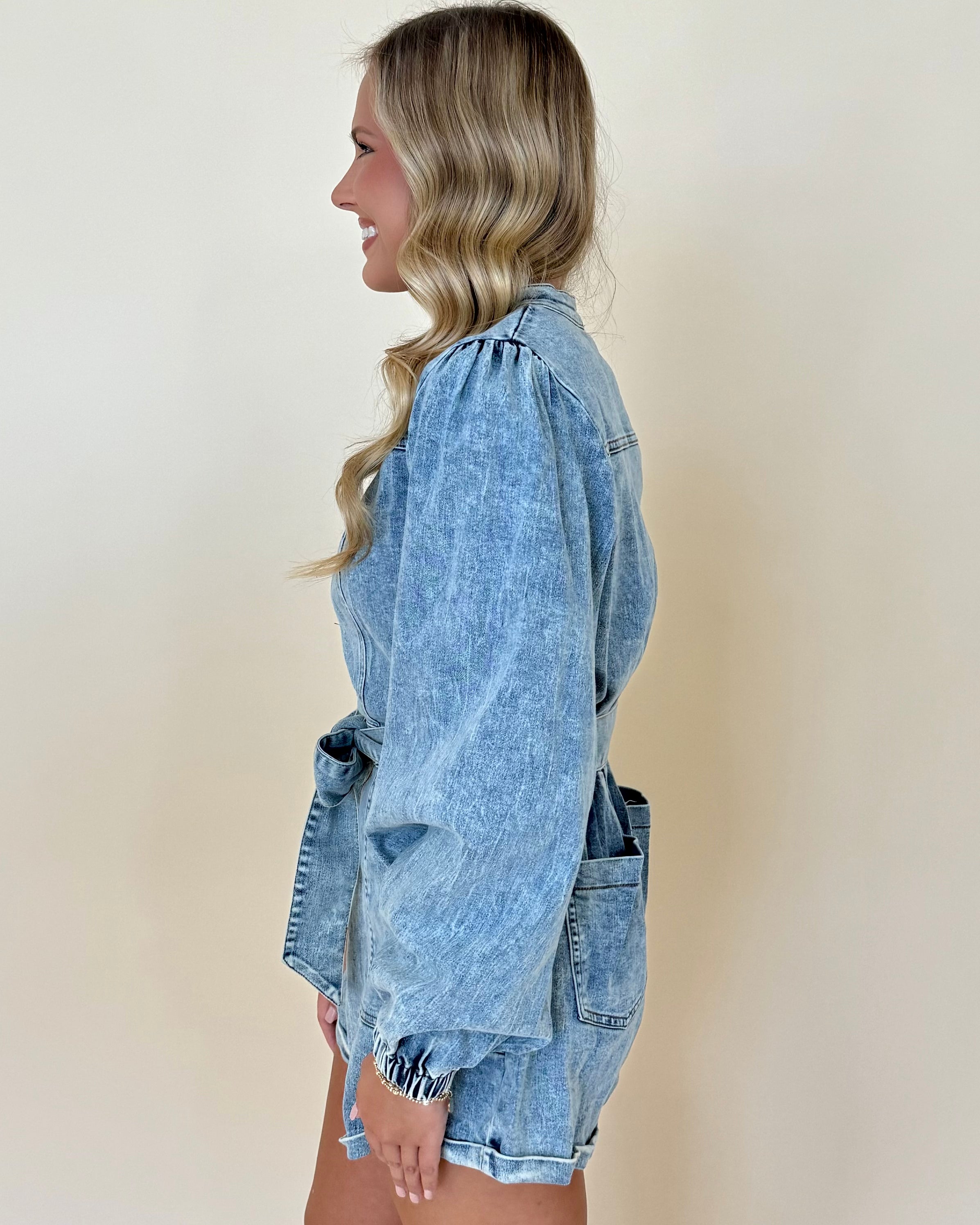 Forevermore Denim Zip Tie Romper-Shop-Womens-Boutique-Clothing