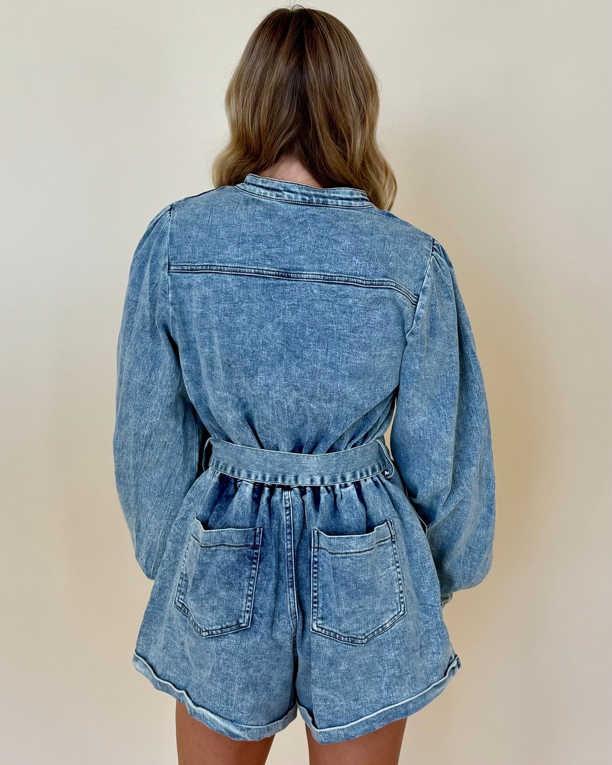 Forevermore Denim Zip Tie Romper-Shop-Womens-Boutique-Clothing