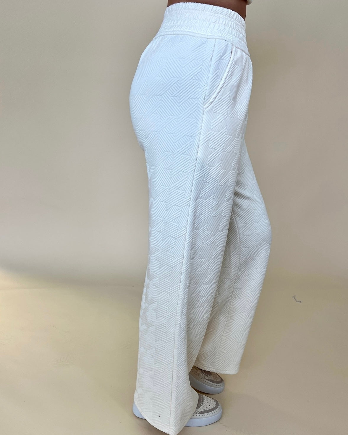 Much To Do Cream Texture Wide Leg Pants-Shop-Womens-Boutique-Clothing