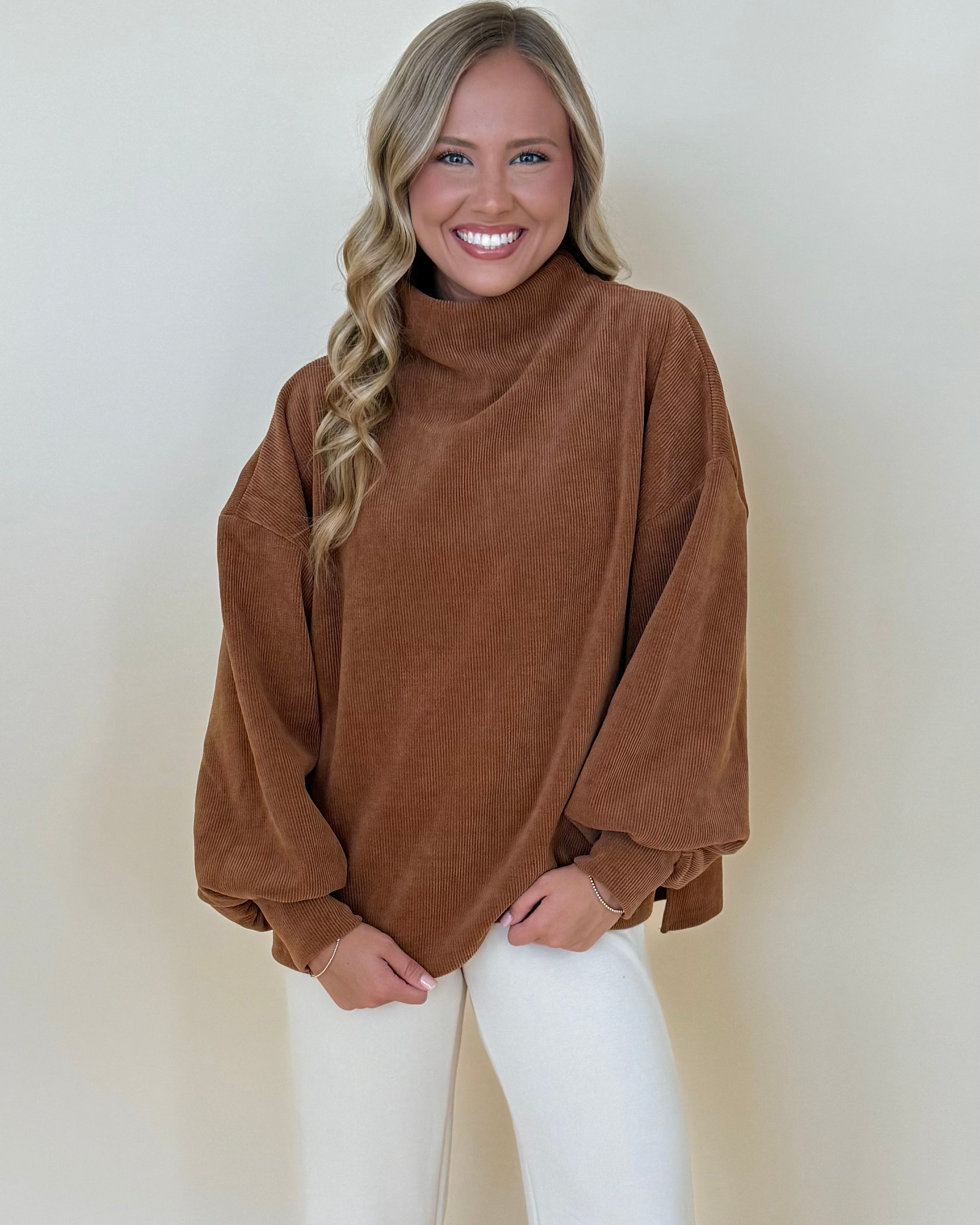 Calm Days Camel Suede Ribbed Top-Shop-Womens-Boutique-Clothing