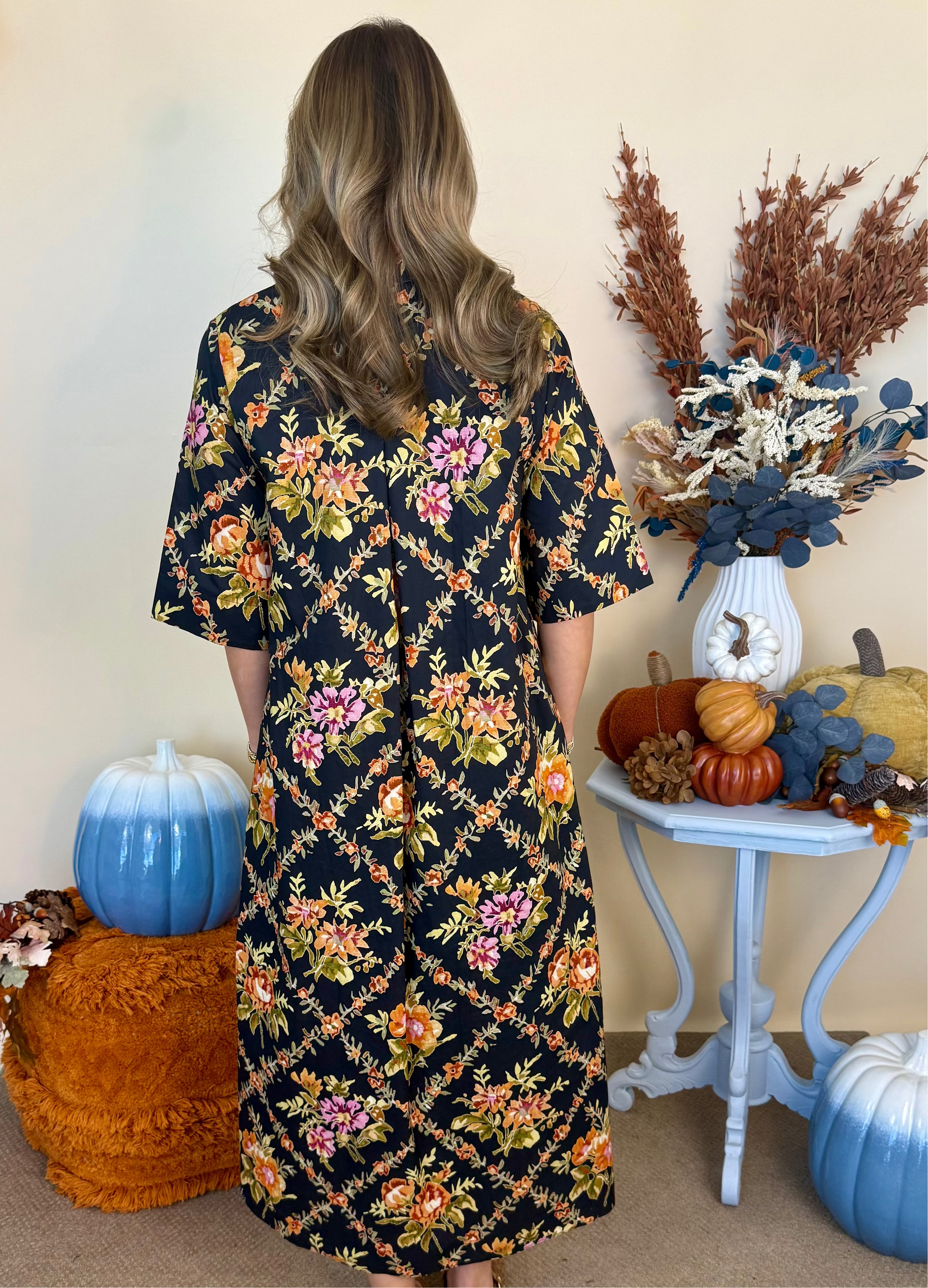 Cool Composure Black Floral Button Down Collared Midi Dress-Shop-Womens-Boutique-Clothing