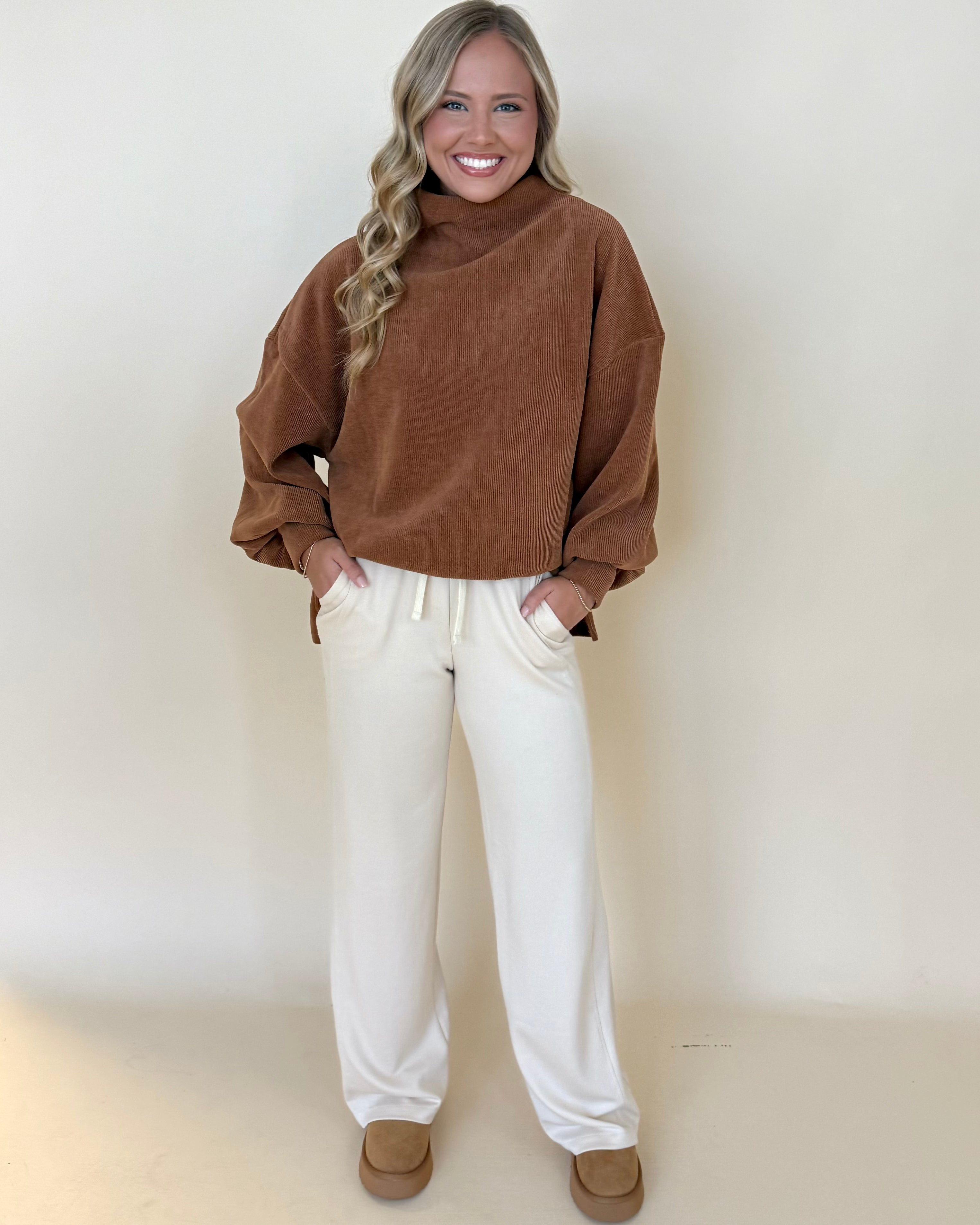 Calm Days Camel Suede Ribbed Top-Shop-Womens-Boutique-Clothing