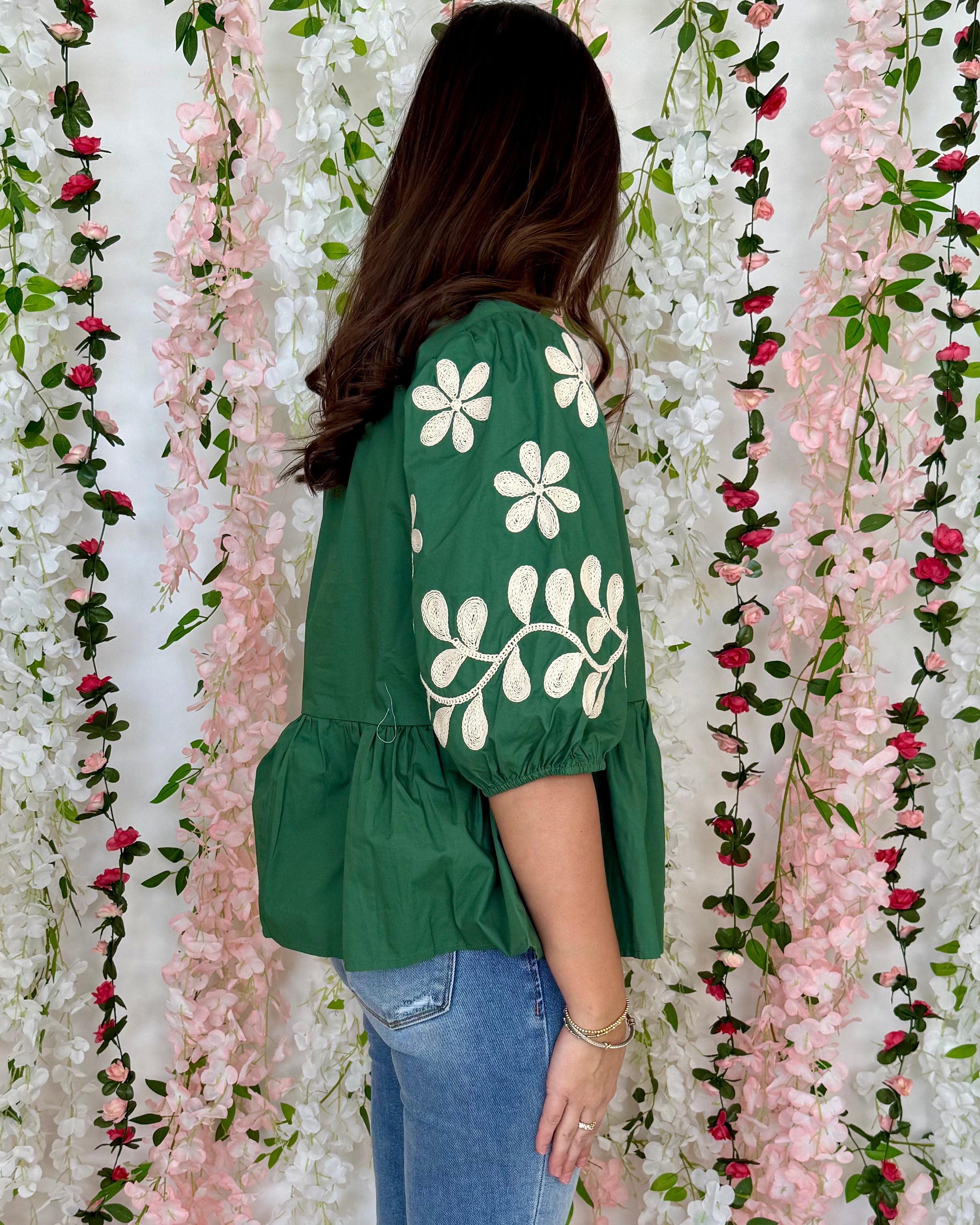 Keep Warm Green Embroidered Top-Shop-Womens-Boutique-Clothing