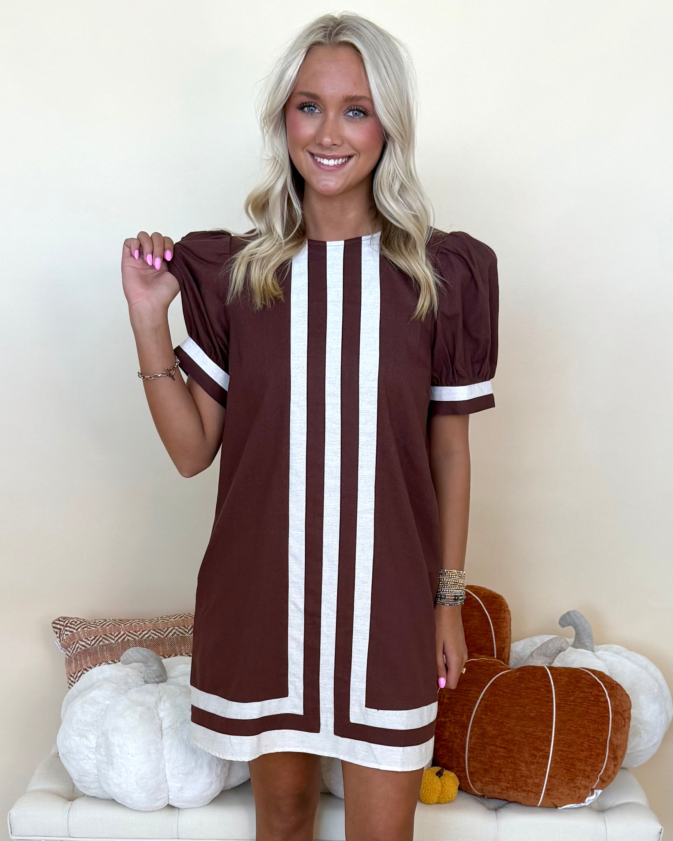 Grow Together Brown Striped Linen Dress-Shop-Womens-Boutique-Clothing