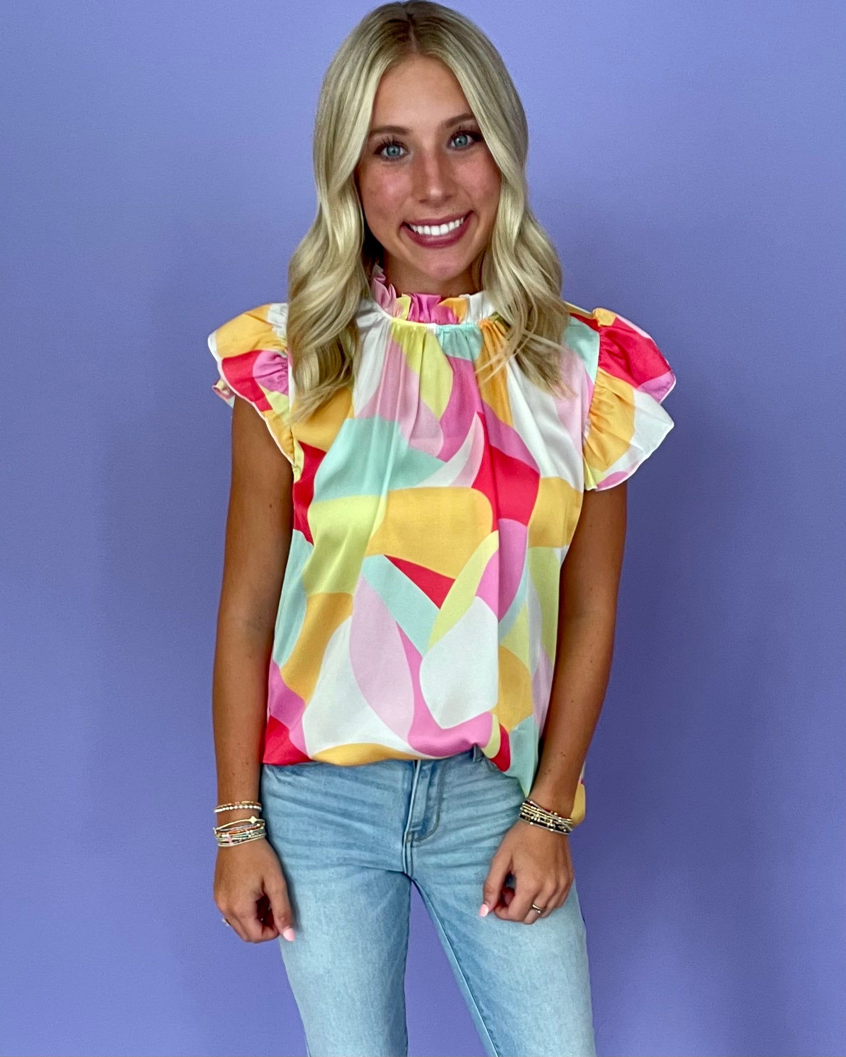 Pink Skies Pink/Mint/Orange Ruffle Top-Shop-Womens-Boutique-Clothing