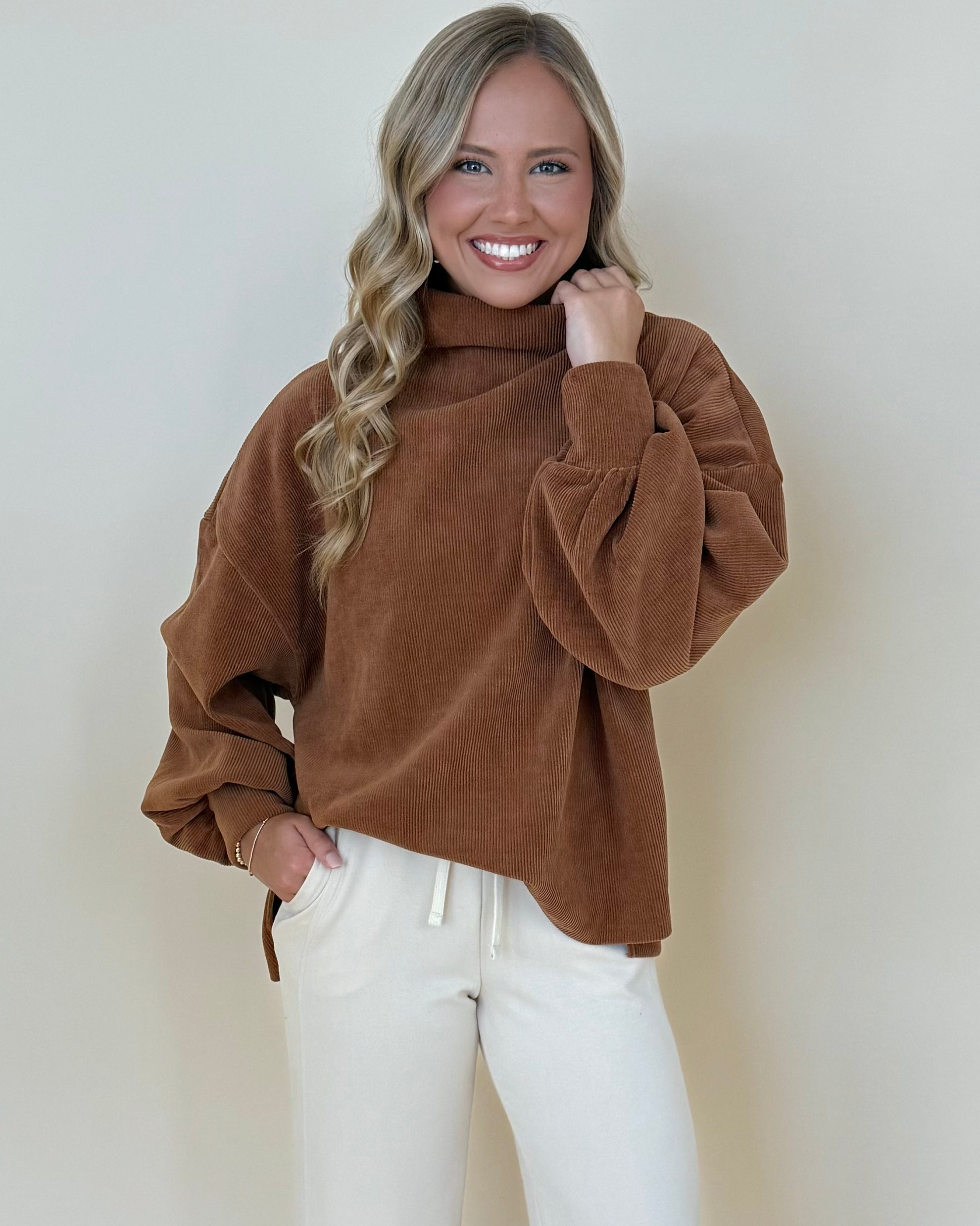 Calm Days Camel Suede Ribbed Top-Shop-Womens-Boutique-Clothing