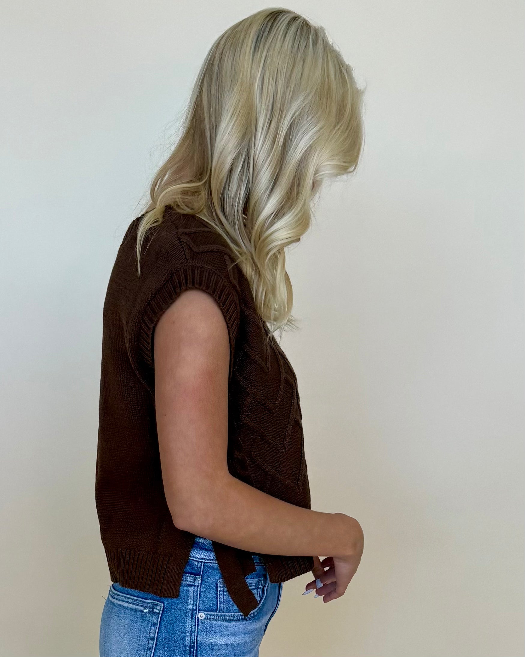 Easily Admired Brown V-Neck Cable Sweater-Shop-Womens-Boutique-Clothing