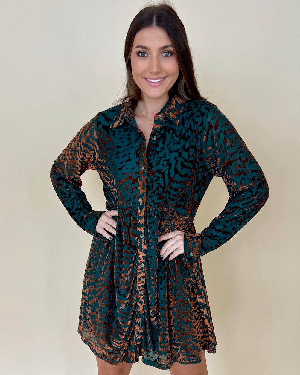 Fall For You Teal Animal Velvet Dress-Shop-Womens-Boutique-Clothing