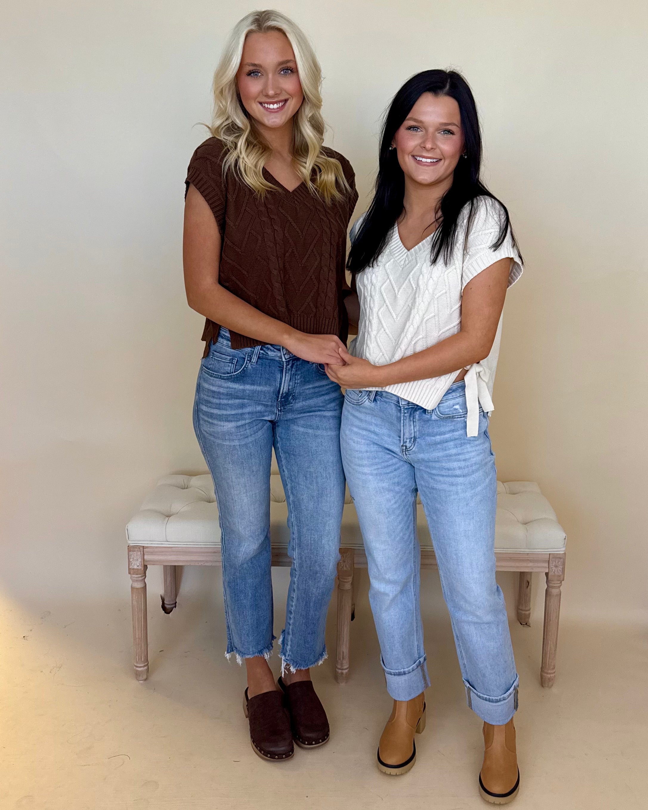 Easily Admired Brown V-Neck Cable Sweater-Shop-Womens-Boutique-Clothing